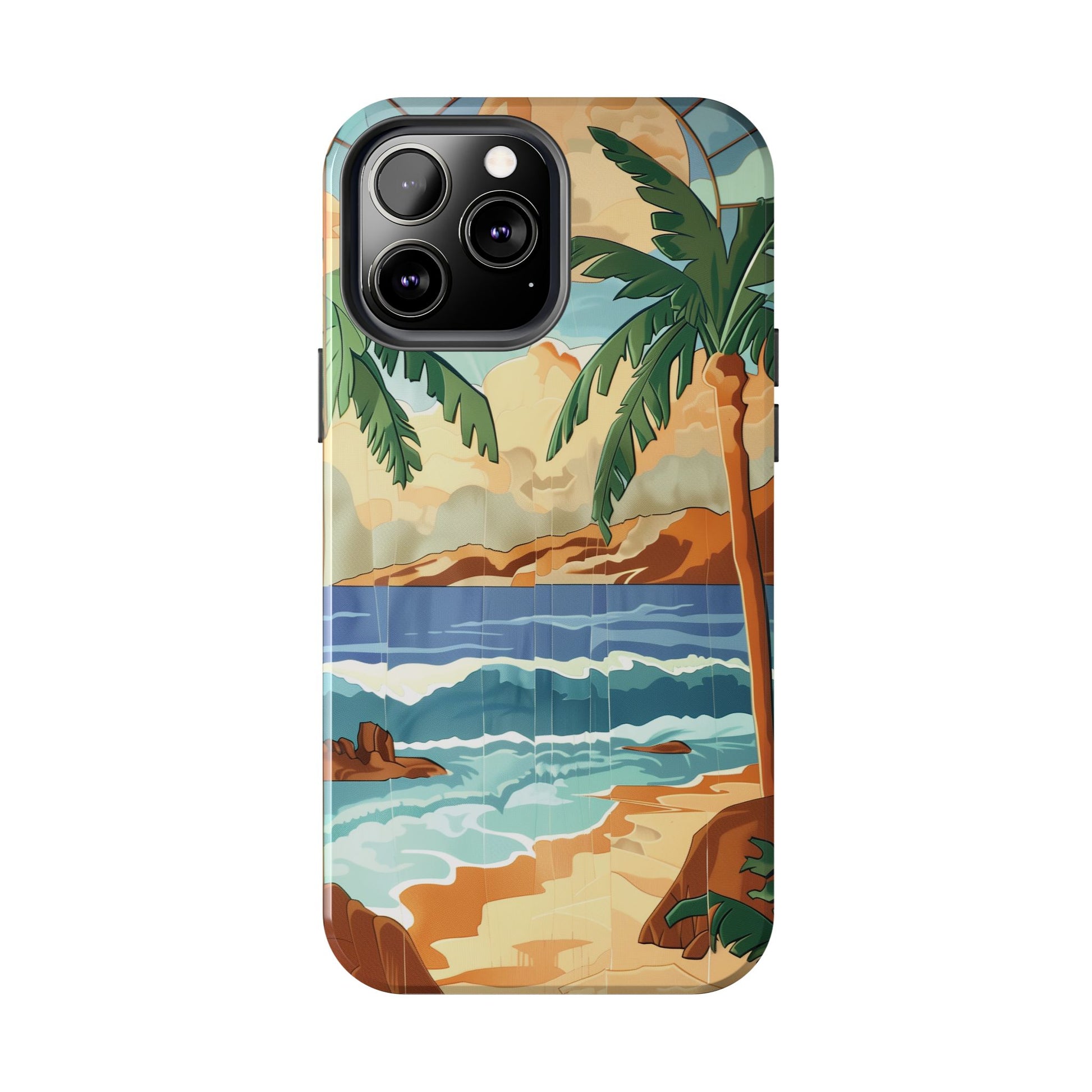 Retro Beach Scene Phone Case, Vintage Tropical Ocean iPhone Case, Summer Beach Phone Cover for iPhone, iphone 15 pro max
