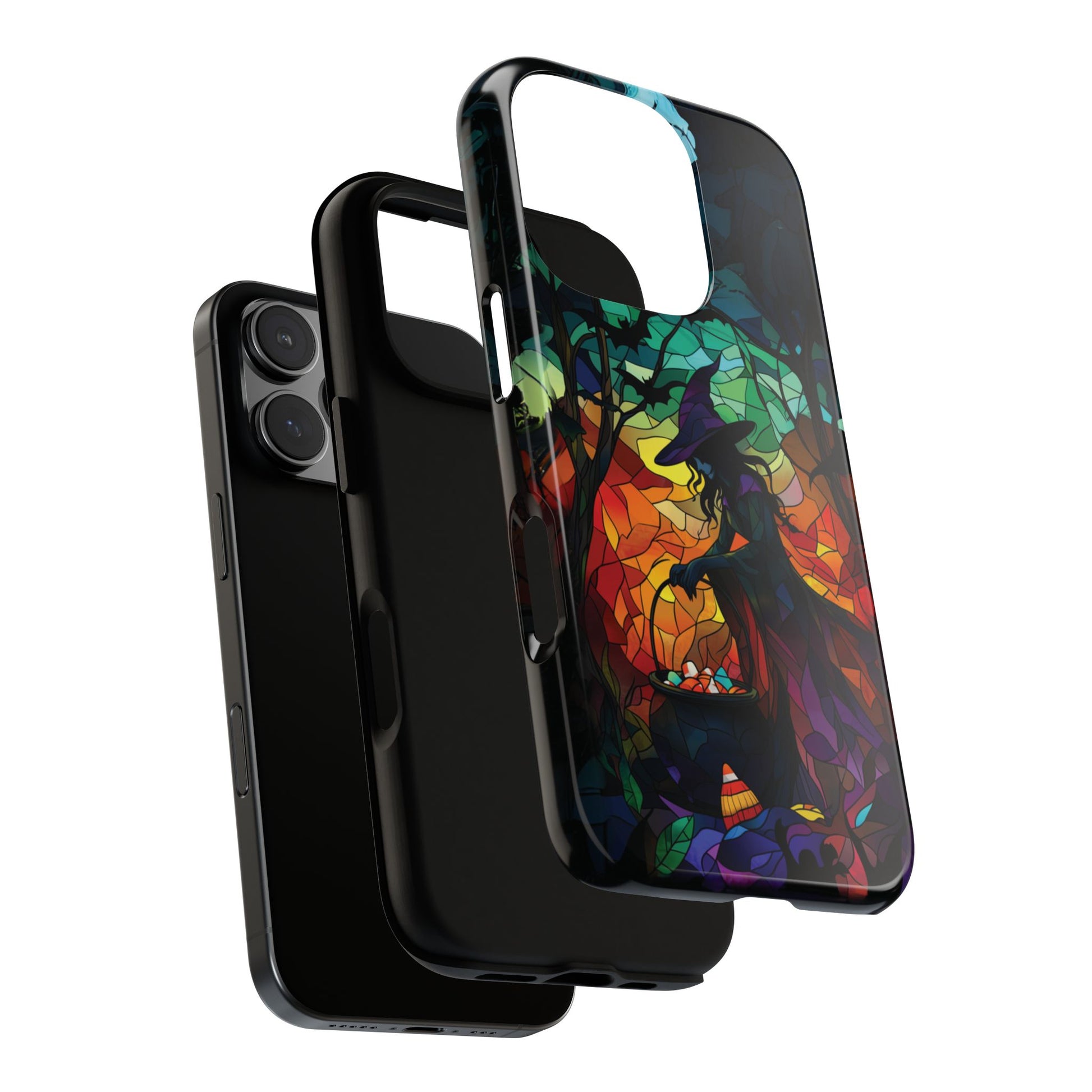 Halloween Witch Stained Glass Dark Academia Spooky Fall Witchy Pumpkin Bats Seasonal Fall Mosaic Case iPhone 13 14 15 16 Pro Max