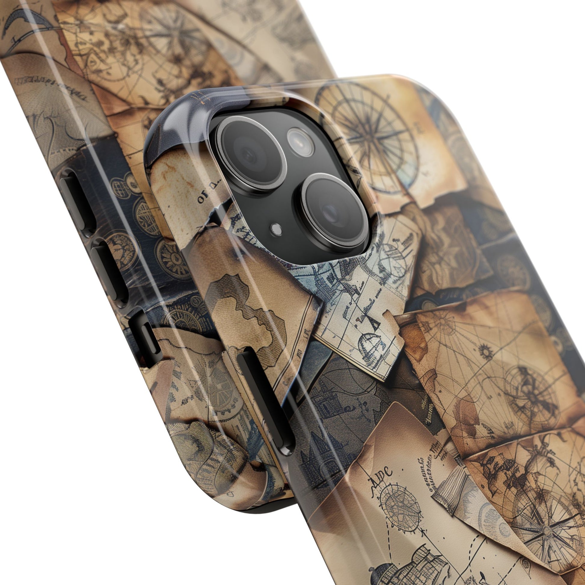 Double Layer Adventure Phone Case - Protective Phone Case Vintage Map and Compass Design - Dual Layer Case with Map Print
