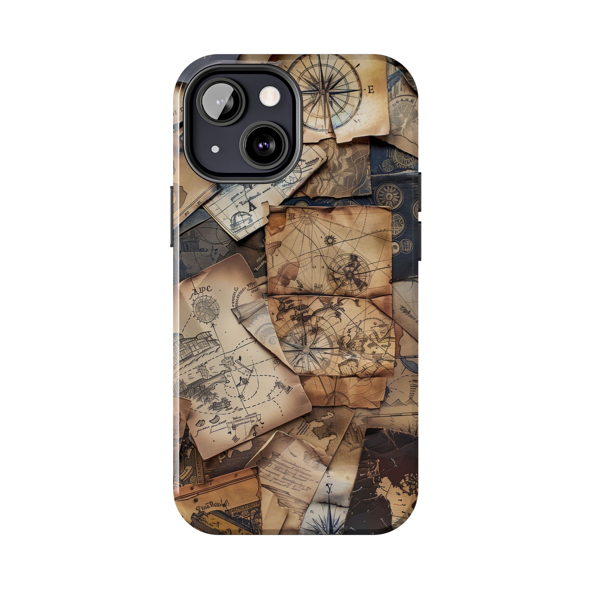Double Layer Adventure Phone Case - Protective Phone Case Vintage Map and Compass Design - Dual Layer Case with Map Print