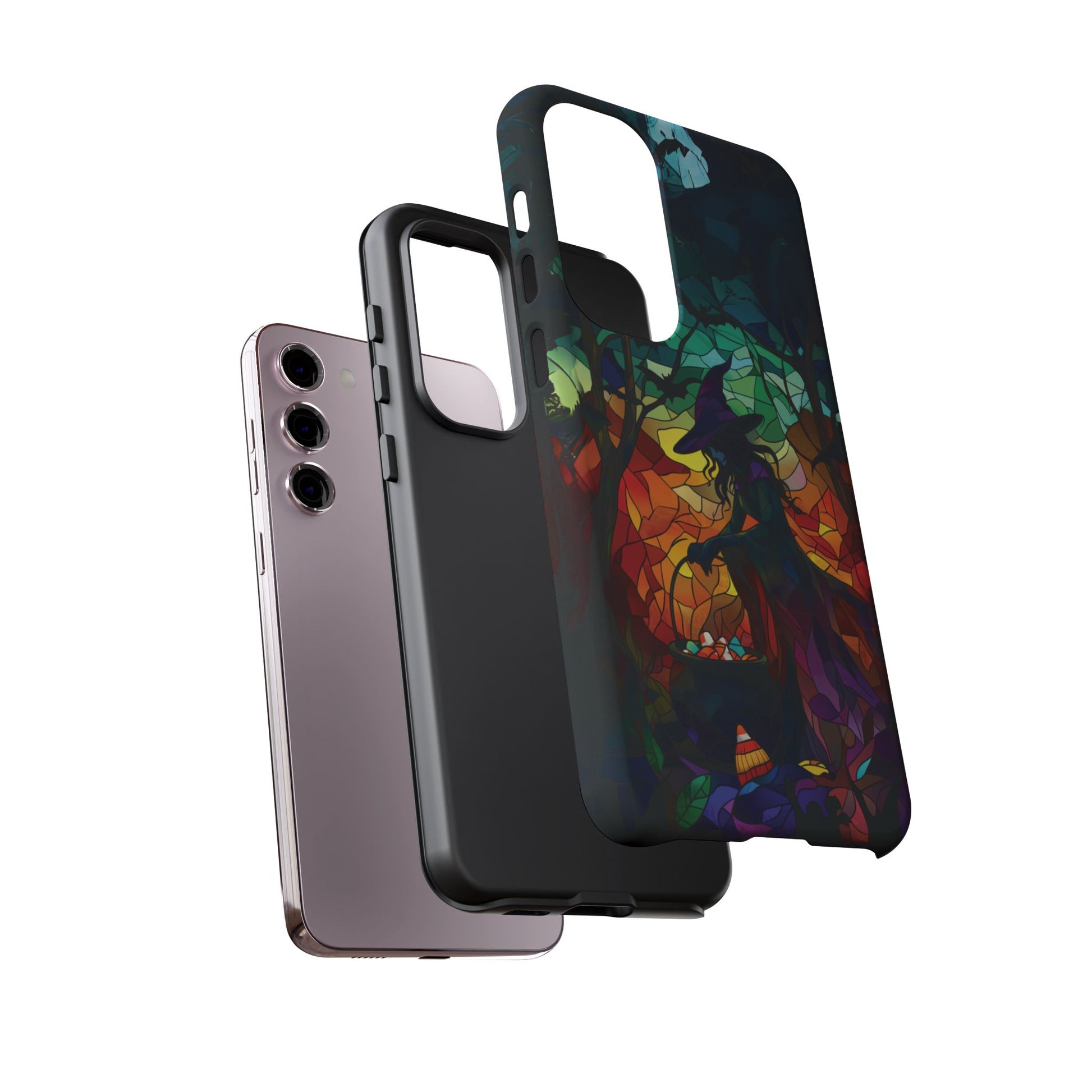 Halloween Witch Stained Glass Dark Academia Spooky Fall Witchy Pumpkin Bats Seasonal Fall Mosaic Case iPhone 13 14 15 16 Pro Max