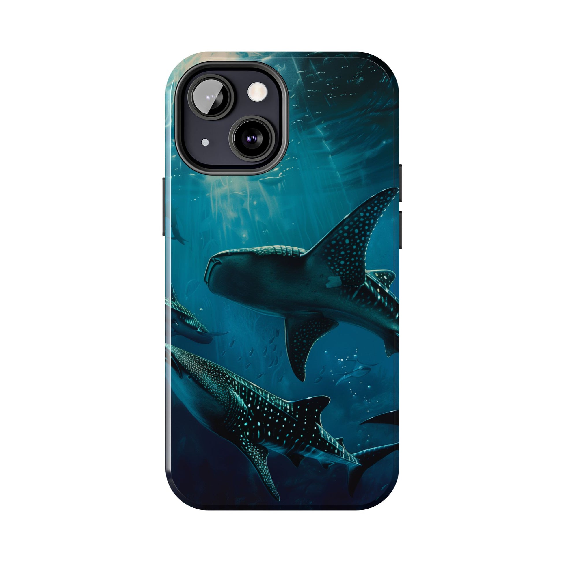Tranquil Trio: Three Whale Sharks Tough Phone Case