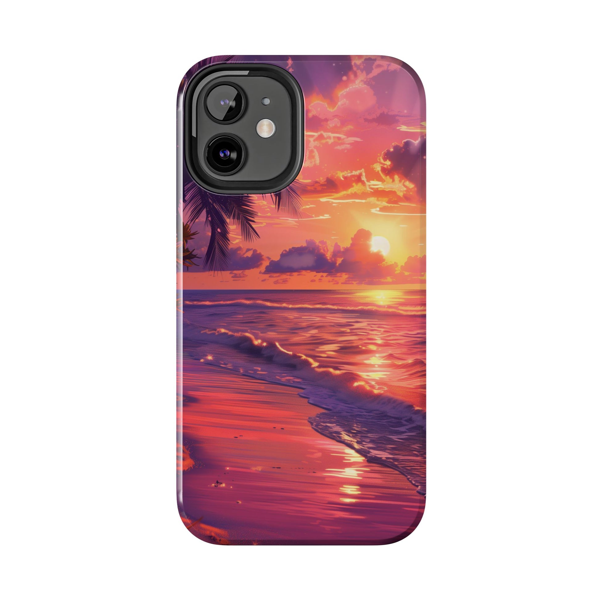 Tough Beach Scene Sunrise - Durable Case Lisa Frank Inspired Beach Art - Vibrant Beach Design - Colorful Phone Case for Beach Lovers