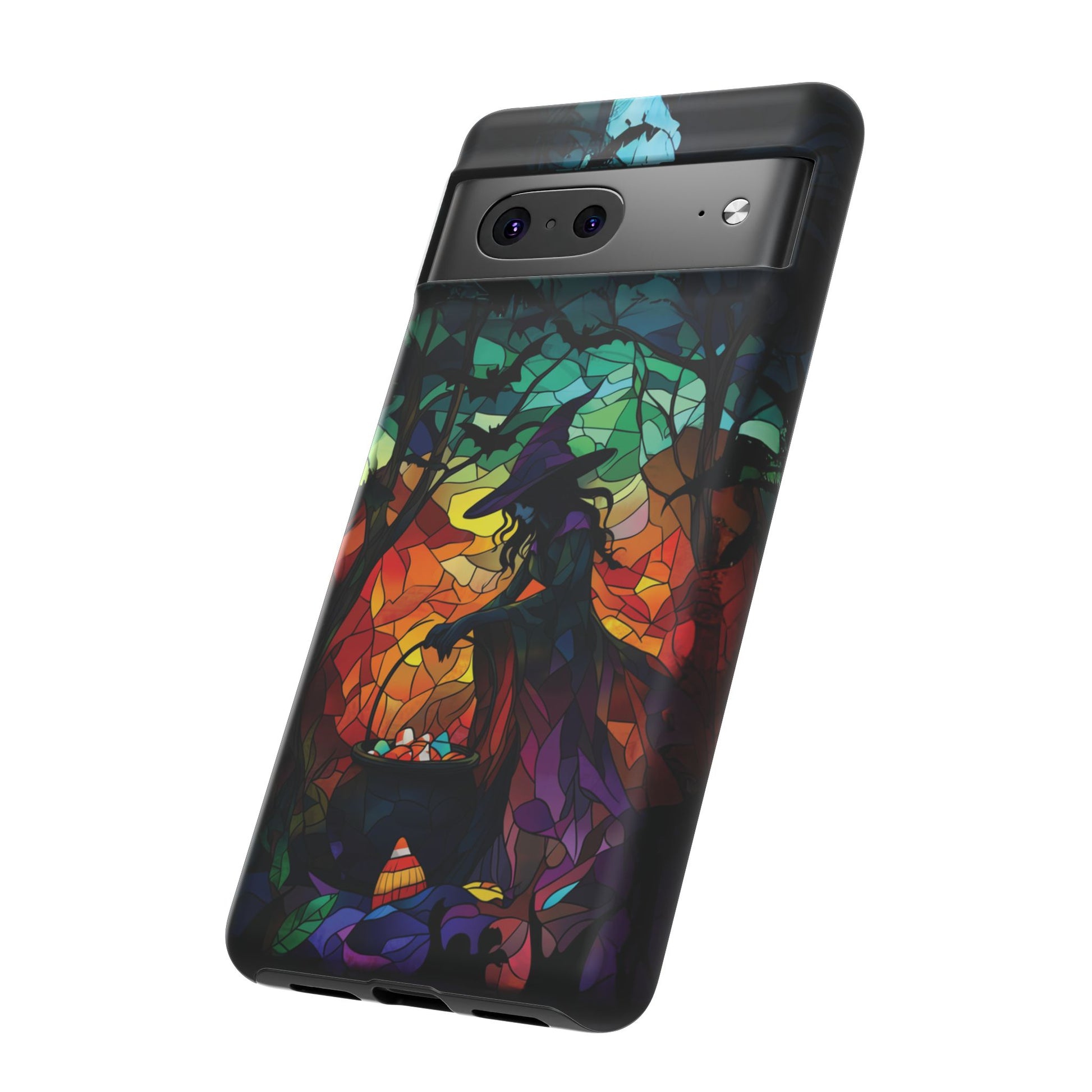 Halloween Witch Stained Glass Dark Academia Spooky Fall Witchy Pumpkin Bats Seasonal Fall Mosaic Case iPhone 13 14 15 16 Pro Max