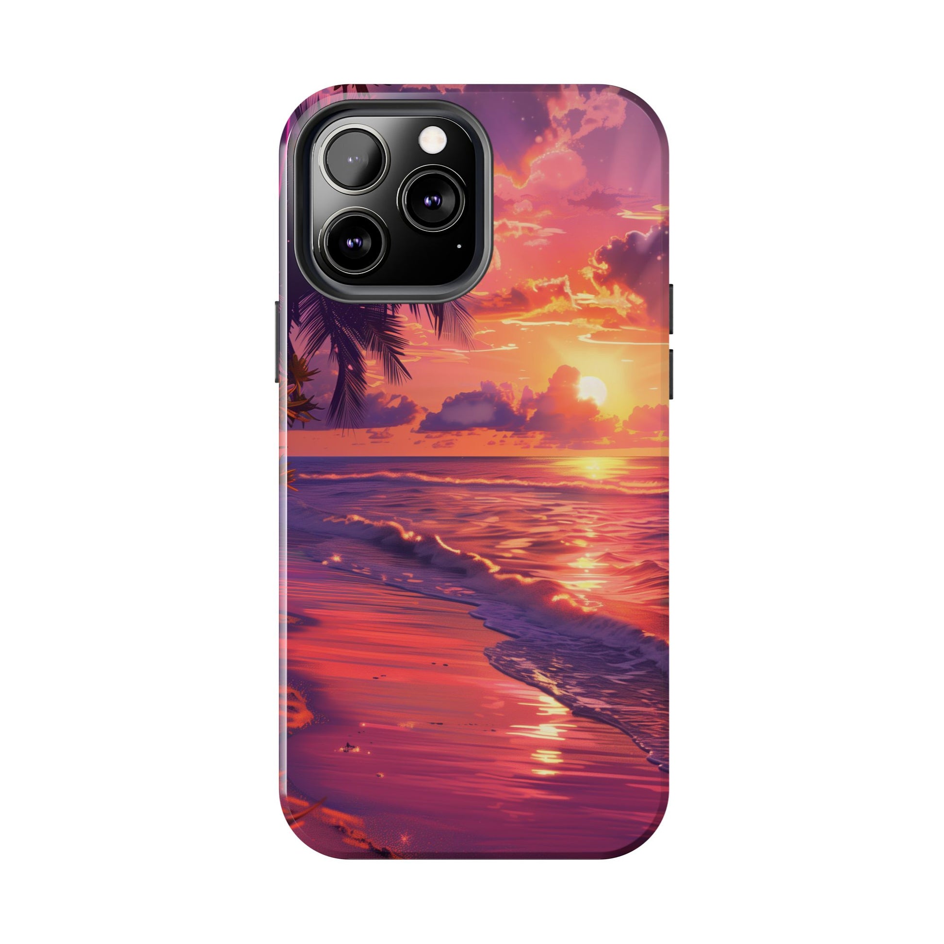 Tough Beach Scene Sunrise - Durable Case Lisa Frank Inspired Beach Art - Vibrant Beach Design - Colorful Phone Case for Beach Lovers