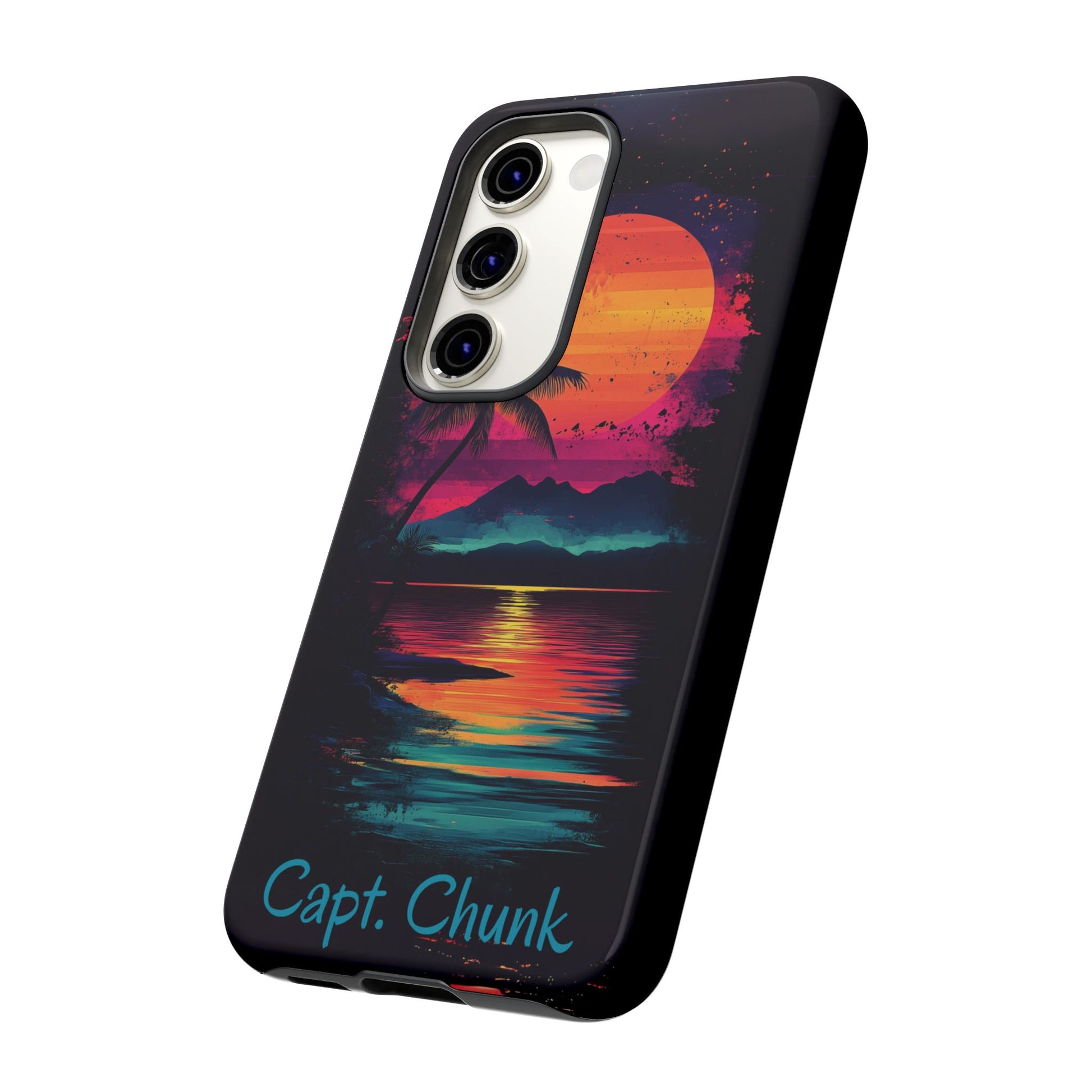 Custom Personalized Retro Palm Tree Sunset Phone Case iPhone 14 15 16 Pro Max Galaxy S24 Google Pixel Mountain Beach Fantasy Surfing Neon