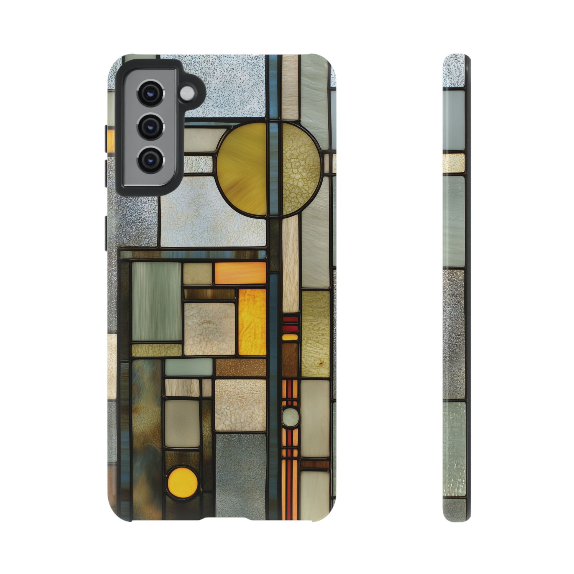 Green Art Deco Stained Glass Phone Case Frank Lloyd Wright Cottage Core Usonian Prairie Style Geometric Stylish  iPhone 14 15 16 Pro