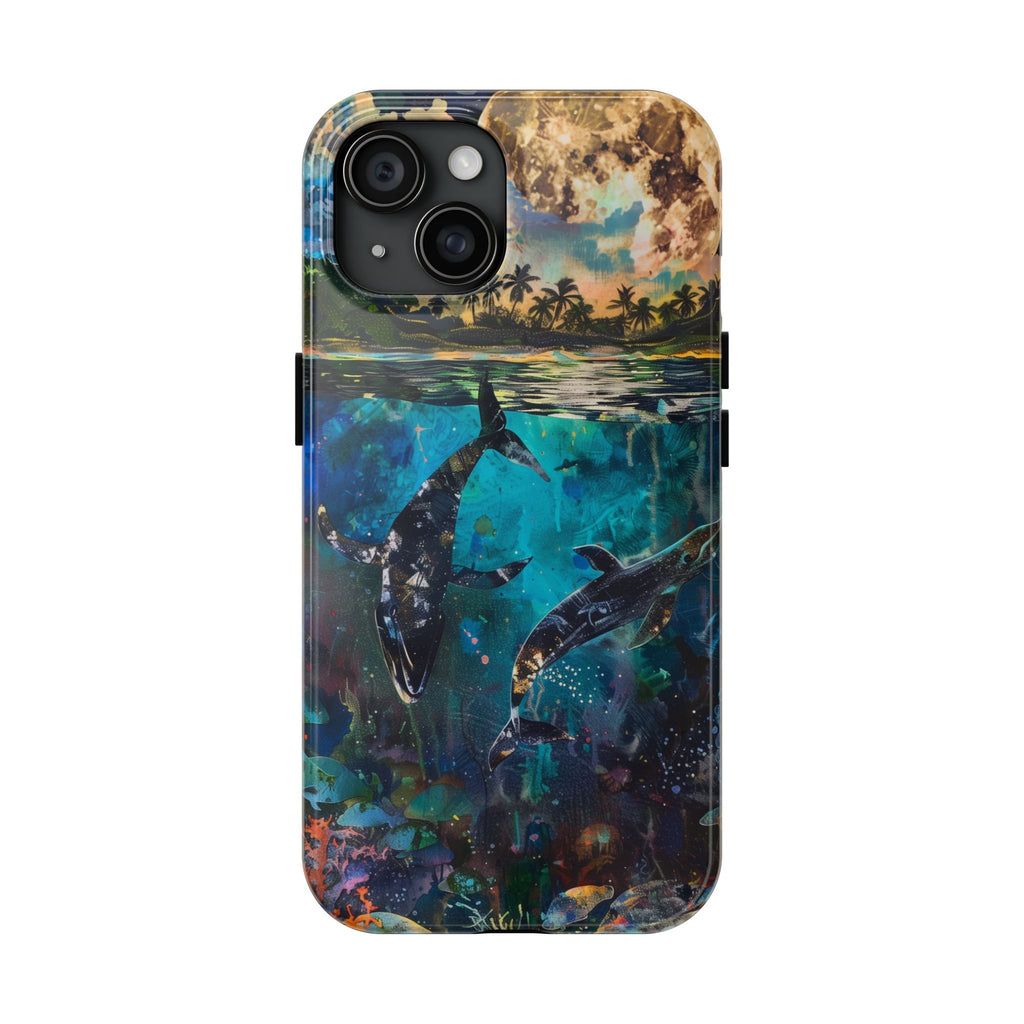 Abstract Moonlit Whales Underwater Phone Case - Durable and Stunning Protective Cover