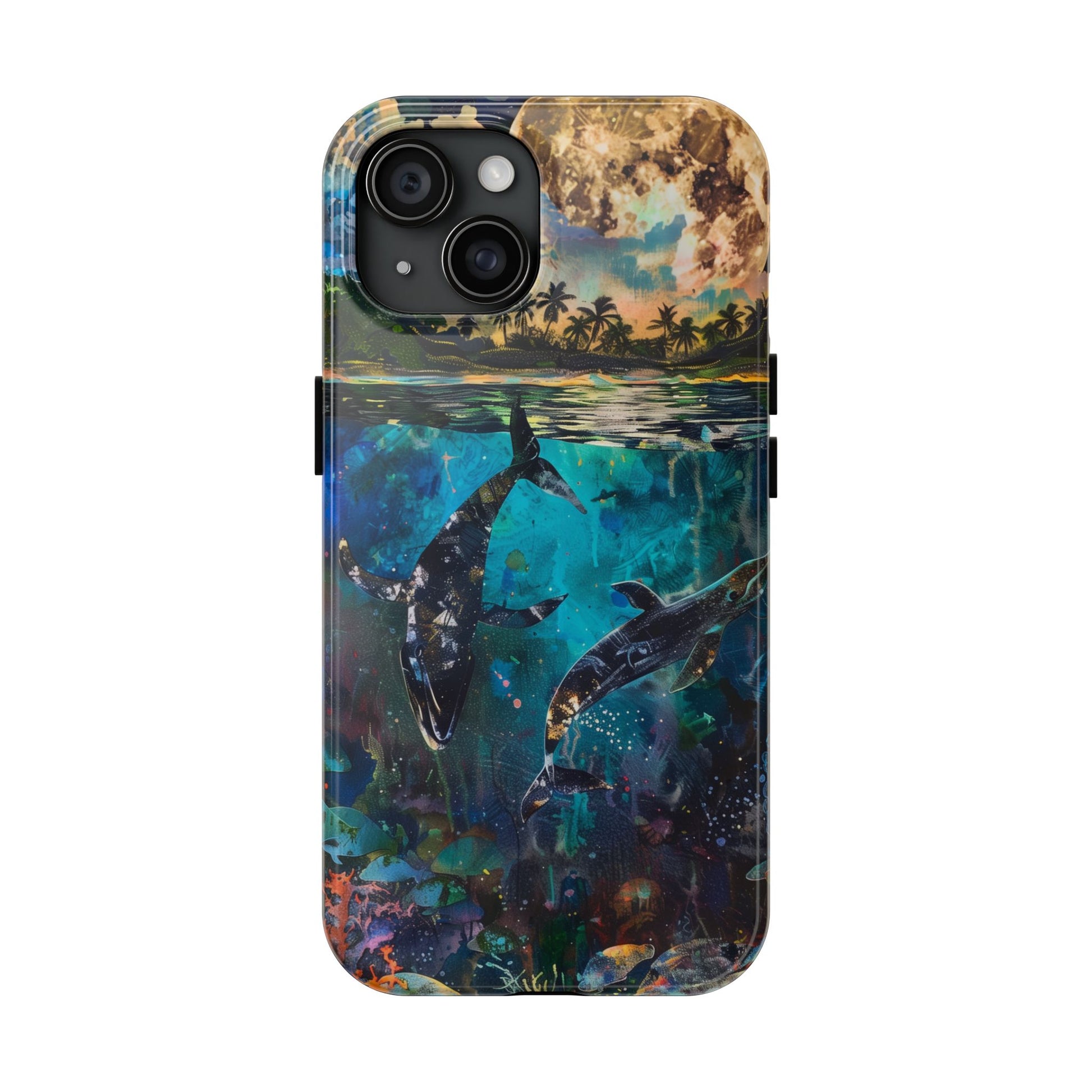 Abstract Moonlit Whales Underwater Phone Case - Durable and Stunning Protective Cover