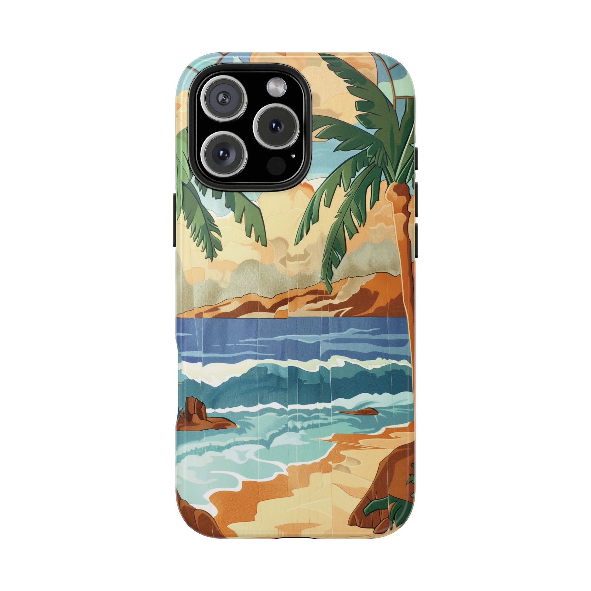 Retro Beach Scene Phone Case, Vintage Tropical Ocean iPhone Case, Summer Beach Phone Cover for iPhone, iphone 15 pro max