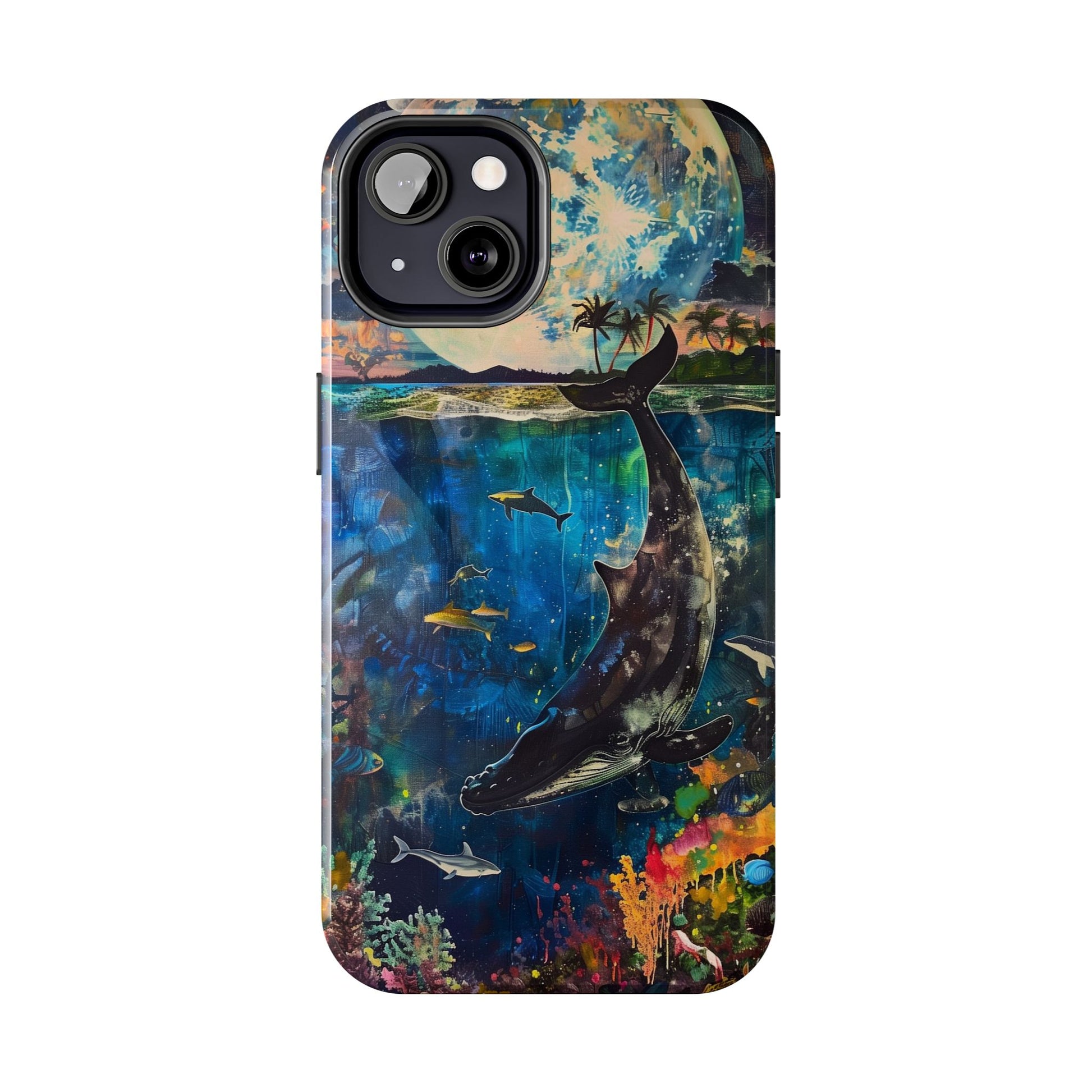 Abstract Moonlit Whale Underwater Phone Case - Durable and Stunning Protective Cover