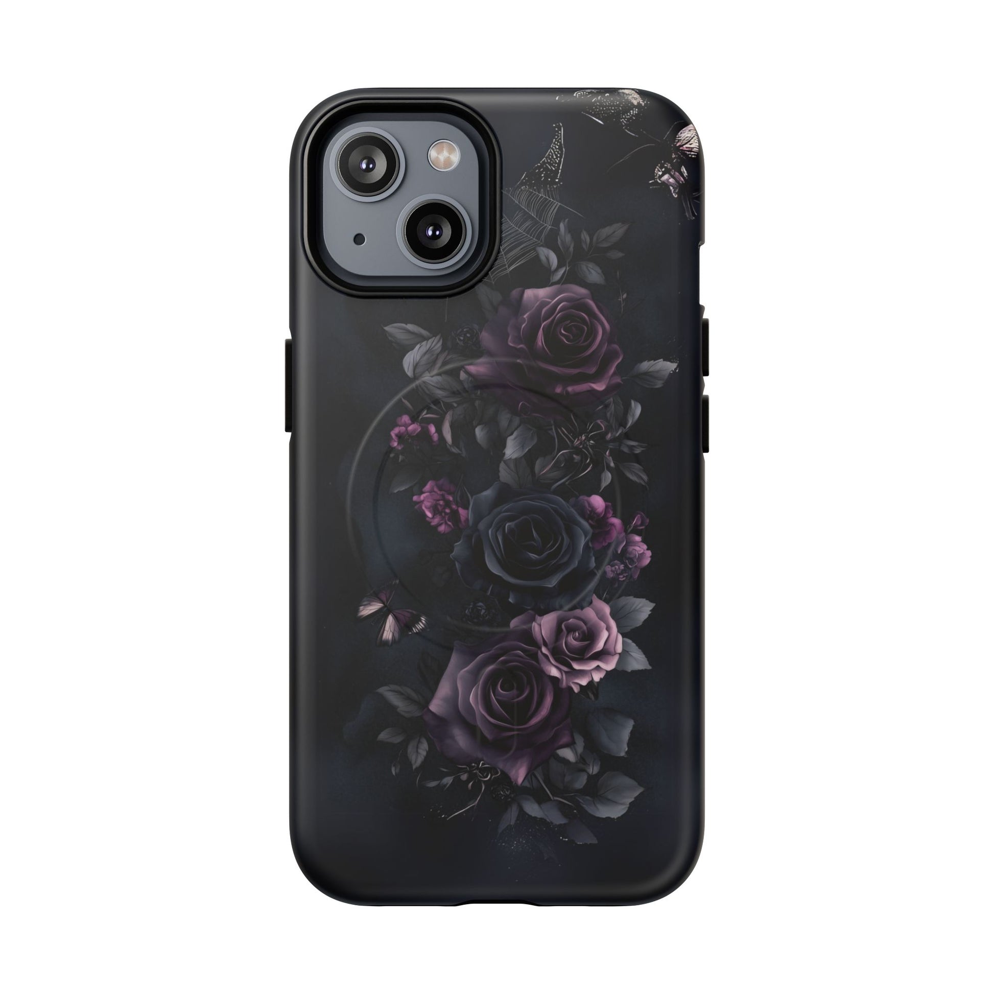 Magsafe Gothic Floral Phone Case Dark Academia Black Roses Spider Webs Butterflies Witchcraft Night Sky iPhone 14 15 Pro Max
