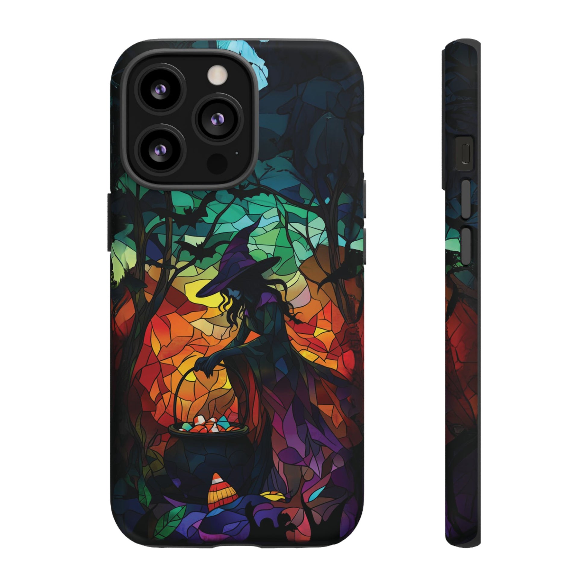 Halloween Witch Stained Glass Dark Academia Spooky Fall Witchy Pumpkin Bats Seasonal Fall Mosaic Case iPhone 13 14 15 16 Pro Max