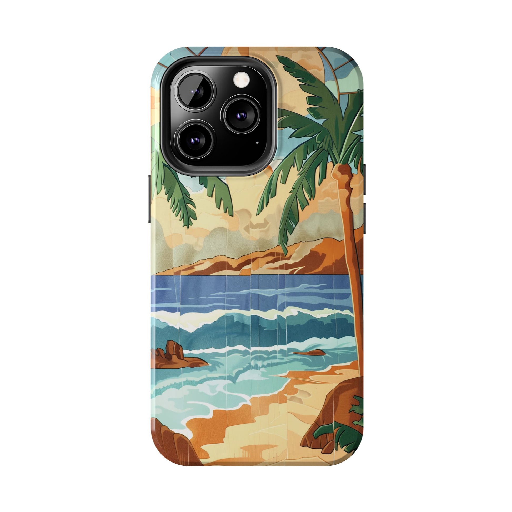 Retro Beach Scene Phone Case, Vintage Tropical Ocean iPhone Case, Summer Beach Phone Cover for iPhone, iphone 15 pro max