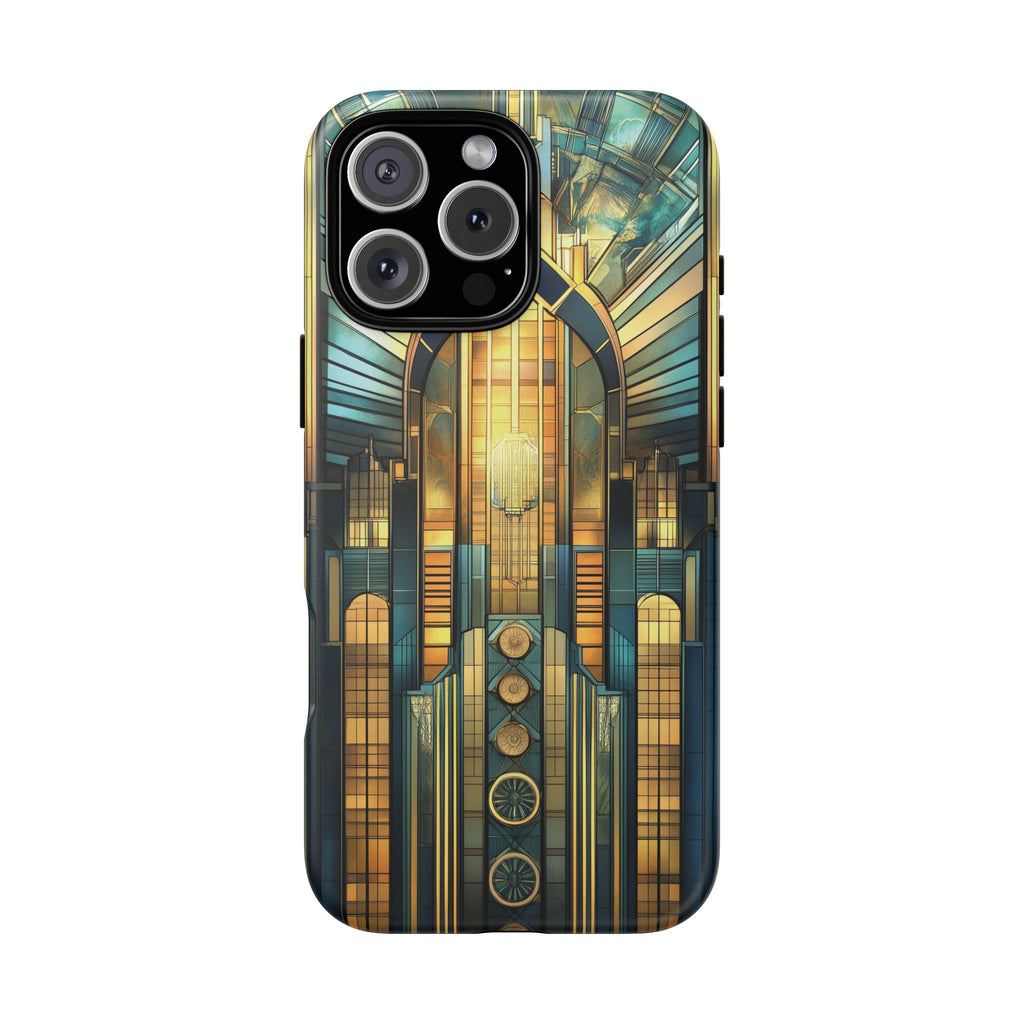 Phone Case Art Deco City Frank Lloyd Wright Teal Gold Protective Covers, Stylish Accessories, Great Gatsby Noir Nouveau iPhone 14 15 16 Pro