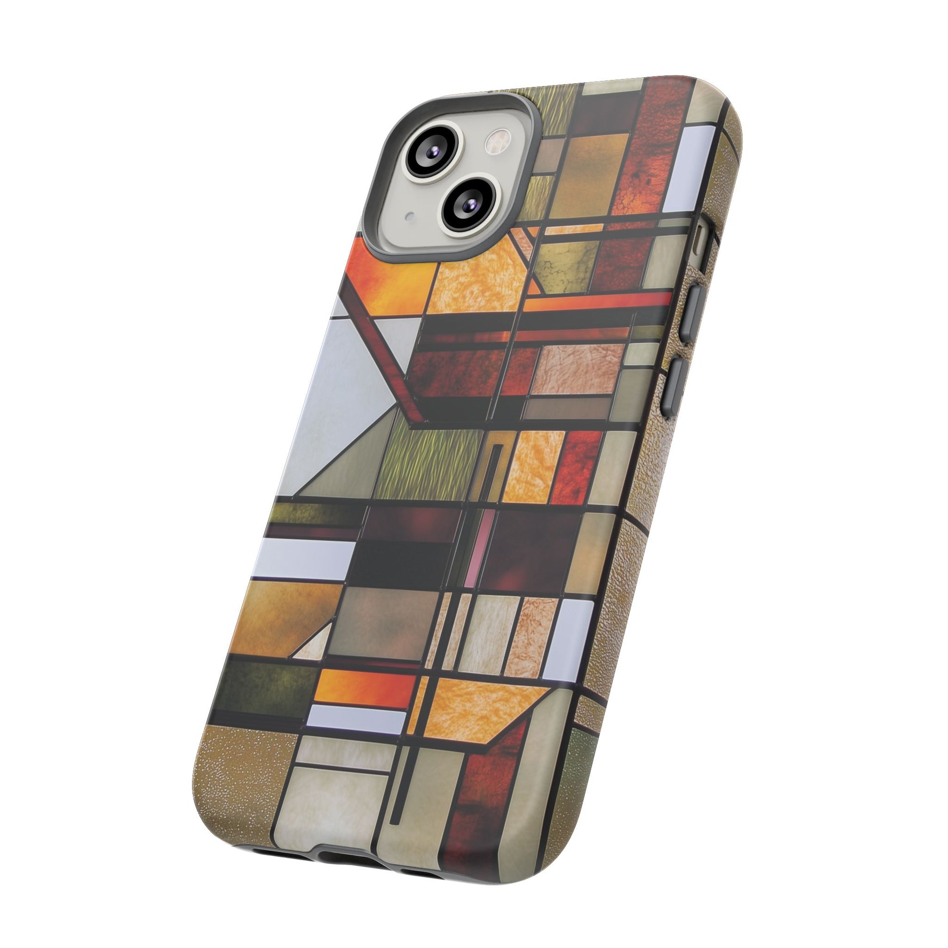 Stained Glass Phone Case Art Deco Frank Lloyd Wright Cottage Core Usonian Prairie Style Geometric Stylish  iPhone 14 15 16 Pro
