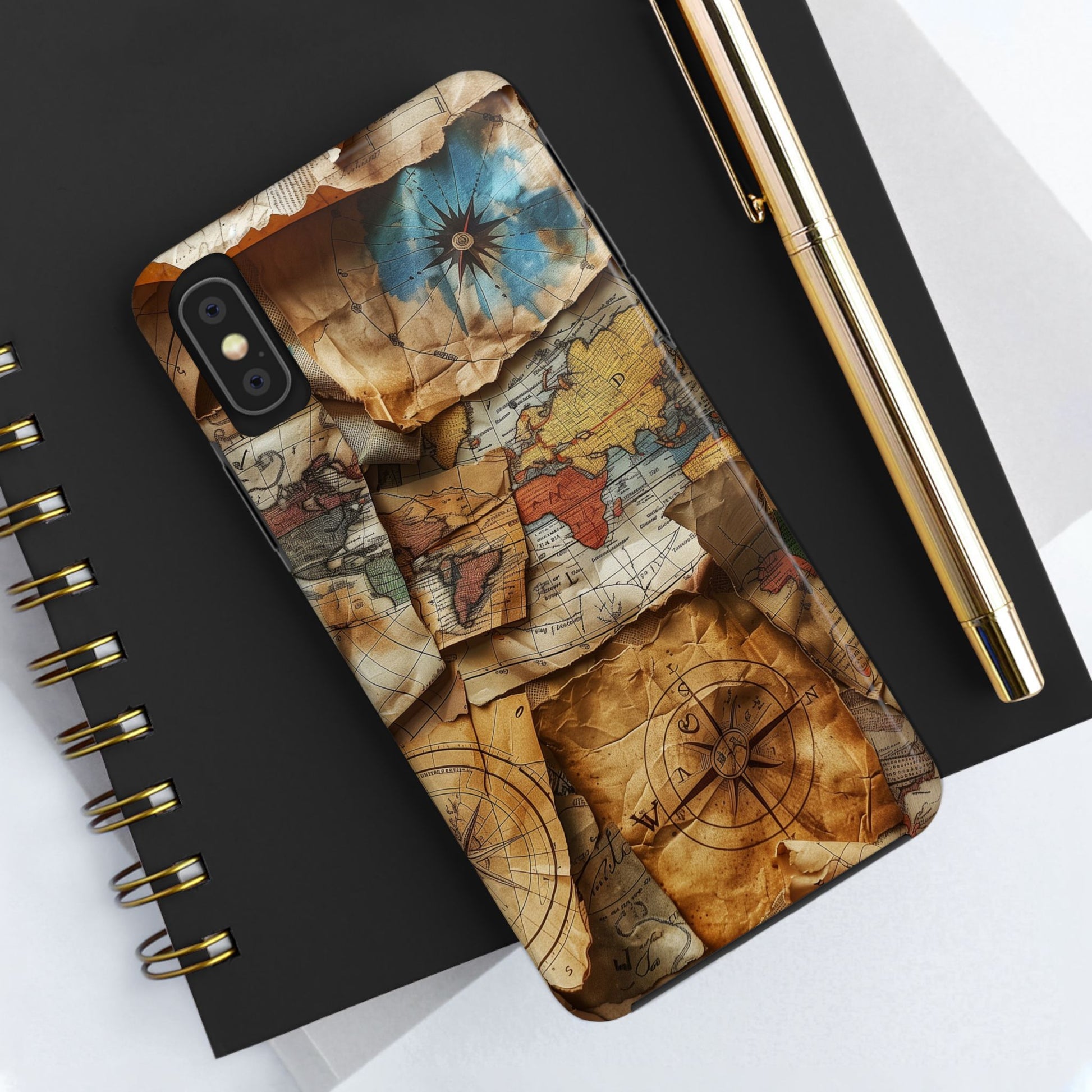 Double Layer Map Phone Case - Protective Phone Case Vintage Map Design - Durable Dual Layer Case with Map Print - Travel Inspired Phone Case