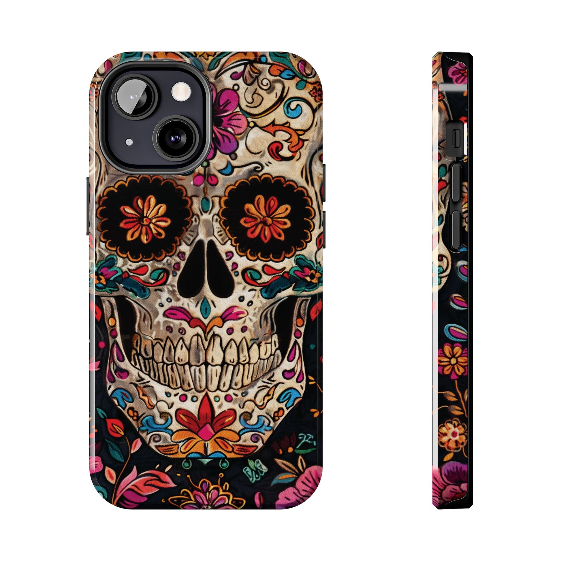 Sugar Skull Phone Case Flowers and Skeletons, Halloween Cottagecore Day of the Dead, Dia de Los Muertos Gothic, iPhone 15 Spooky Case