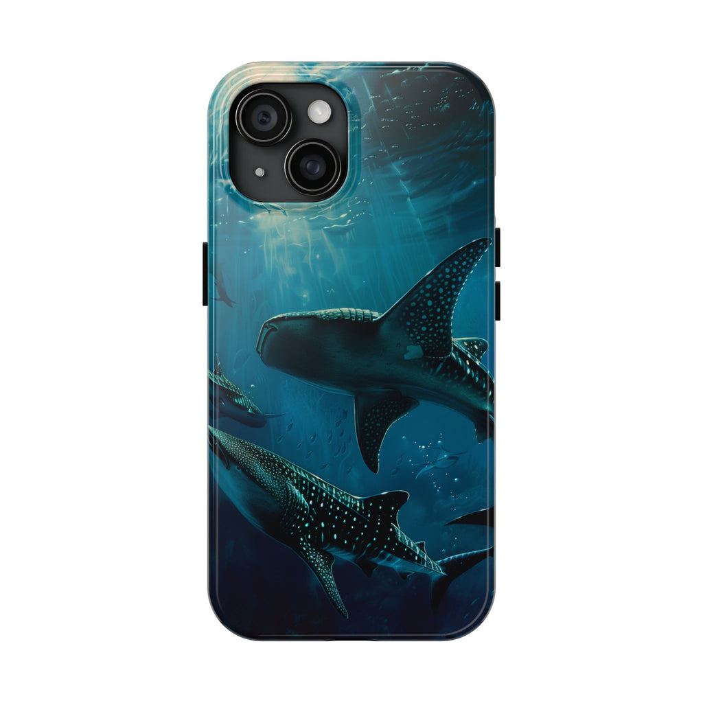 Tranquil Trio: Three Whale Sharks Tough Phone Case