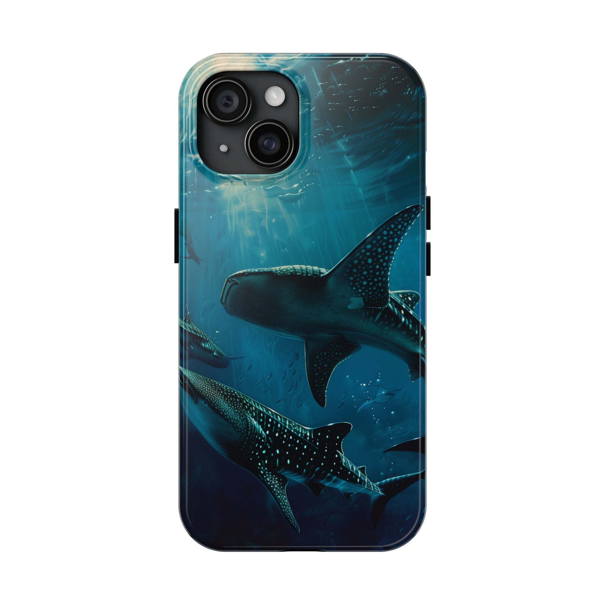 Tranquil Trio: Three Whale Sharks Tough Phone Case