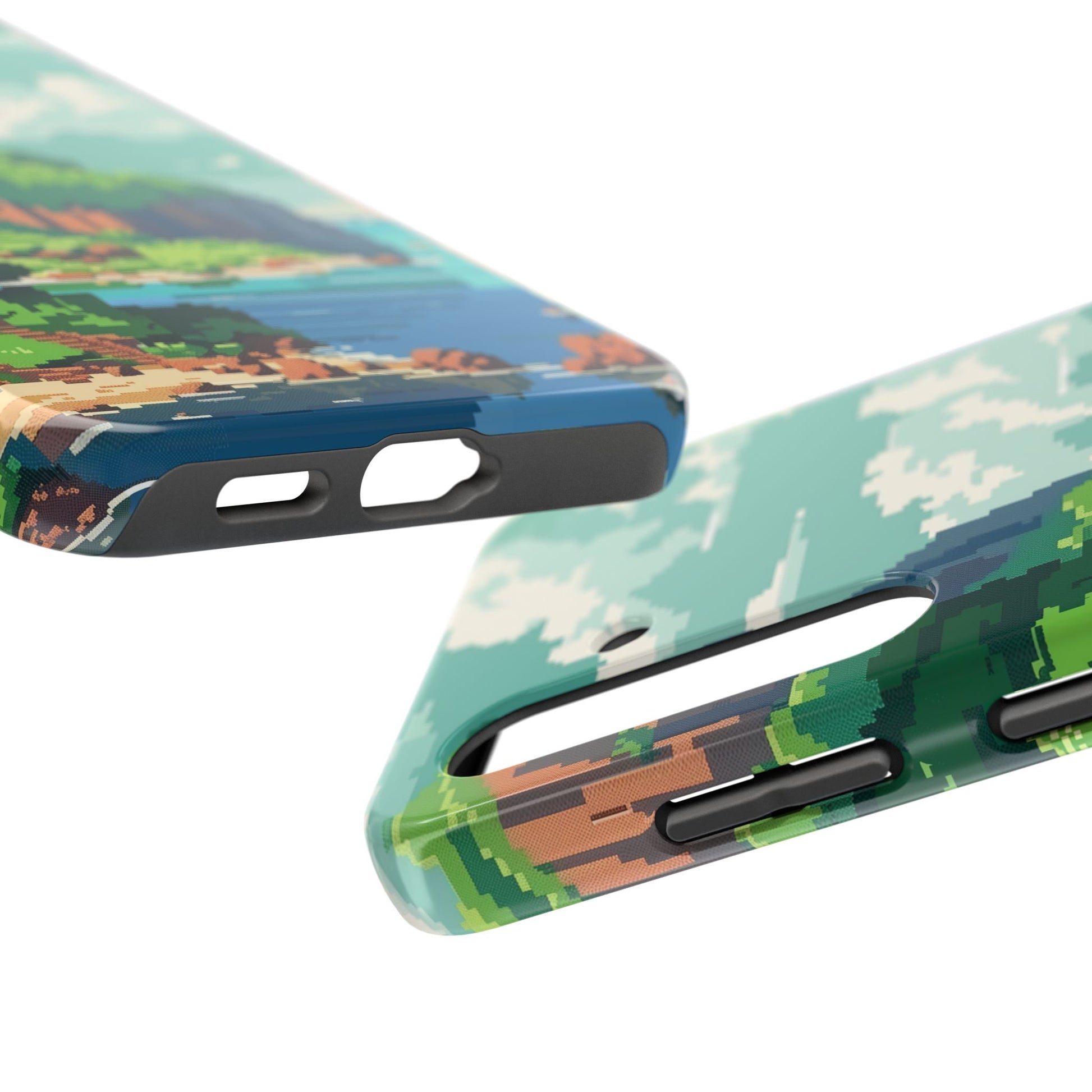 Pixel Art Video Game Landscapes Phone Case, Retro Gaming Pixelated Design, Geeky Gamer Phone Cover, Unique Video Game Art Accessories