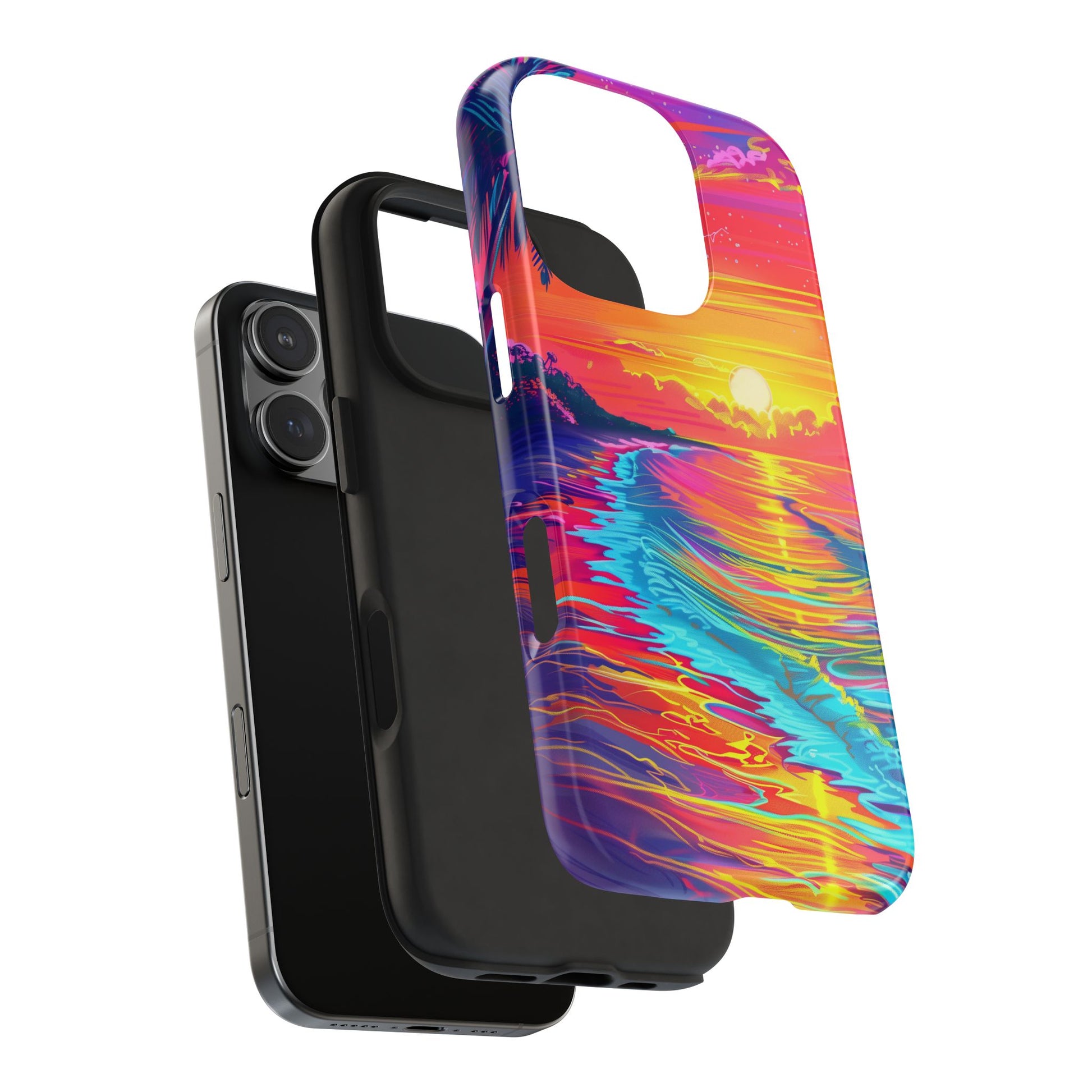 Tough Beach Sunrise Phone Case - Durable Case Lisa Frank Inspired Beach Art - Vibrant Beach Design - Colorful Phone Case for Beach Lovers