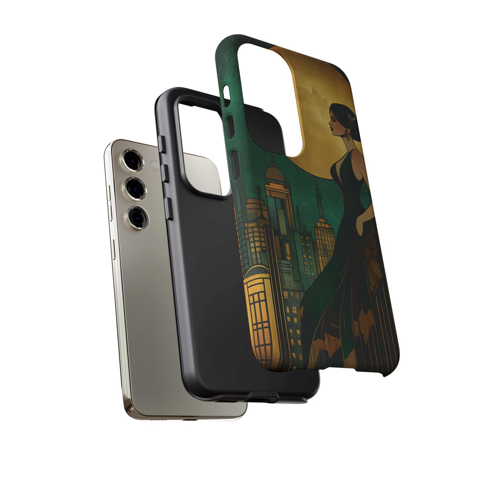 Custom Art Deco Flapper Woman Phone Case 1920s Art Nouveau Design in Emerald & Gold Alphonse Mucha Style Gatsby Style Poster