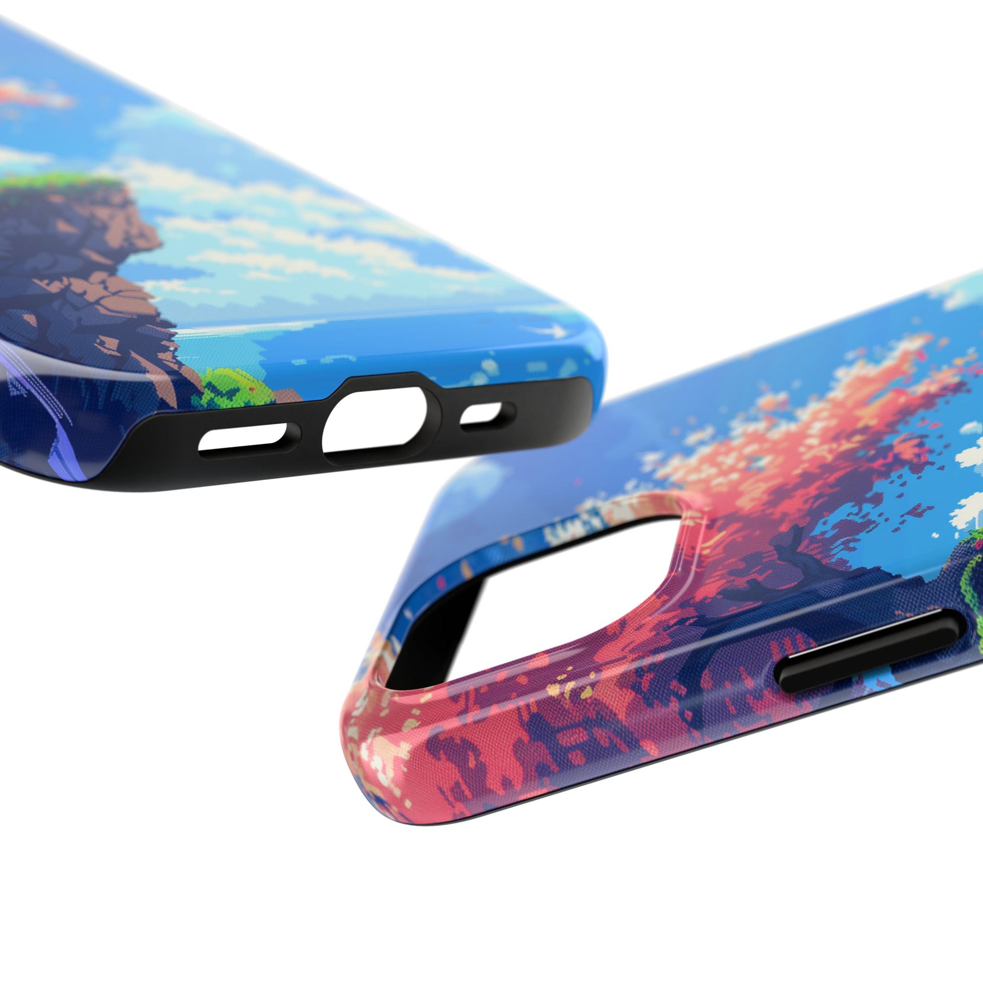 Pixel Art Video Game Landscapes Phone Case, Retro Gaming Pixelated Design, Geeky Gamer Phone Cover, Unique Video Game Art Accessories