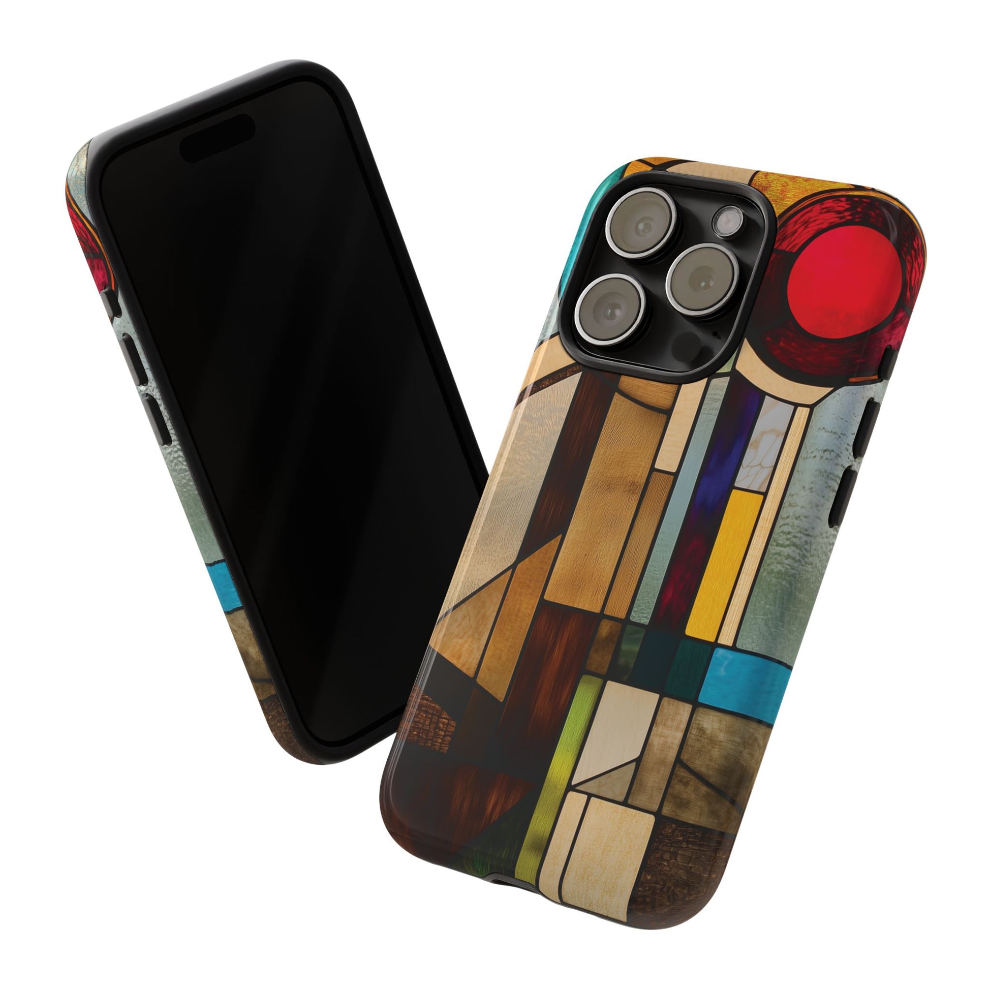 Stained Art Deco Glass Phone Case Frank Lloyd Wright Cottage Core Usonian Prairie Style Geometric Stylish  iPhone 14 15 16 Pro