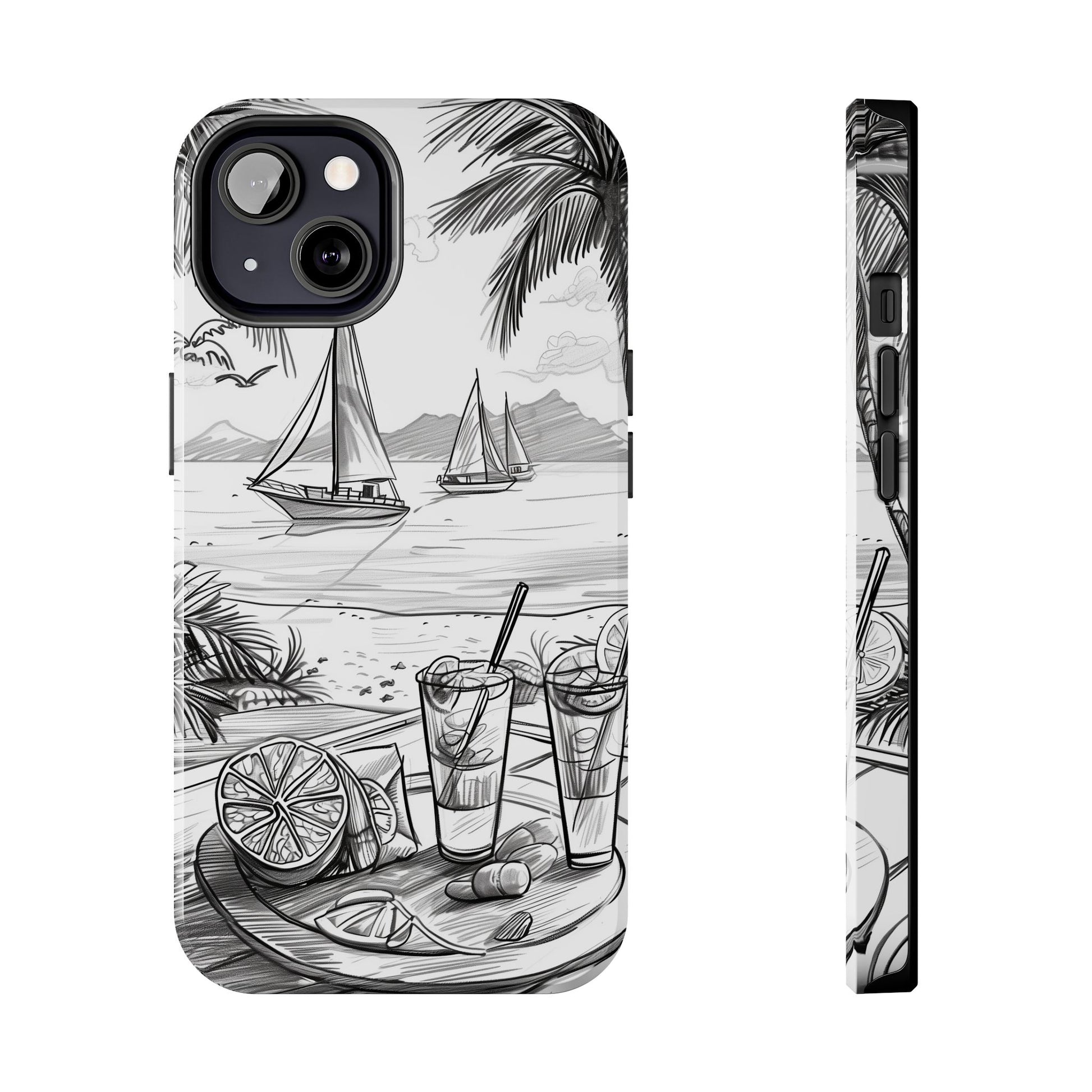 Beach Vibes Phone Case: Hand-Drawn Tiki Drinks & Tropical Paradise Design