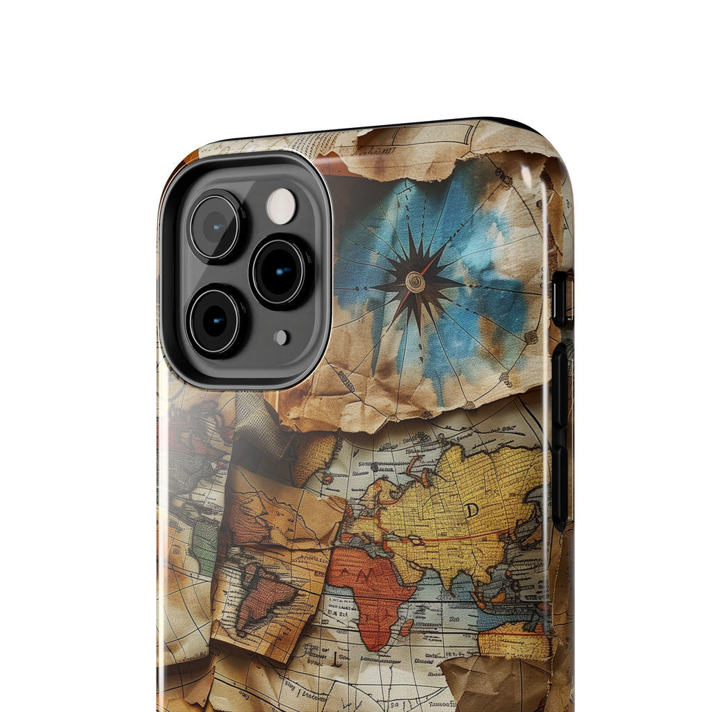 Double Layer Map Phone Case - Protective Phone Case Vintage Map Design - Durable Dual Layer Case with Map Print - Travel Inspired Phone Case