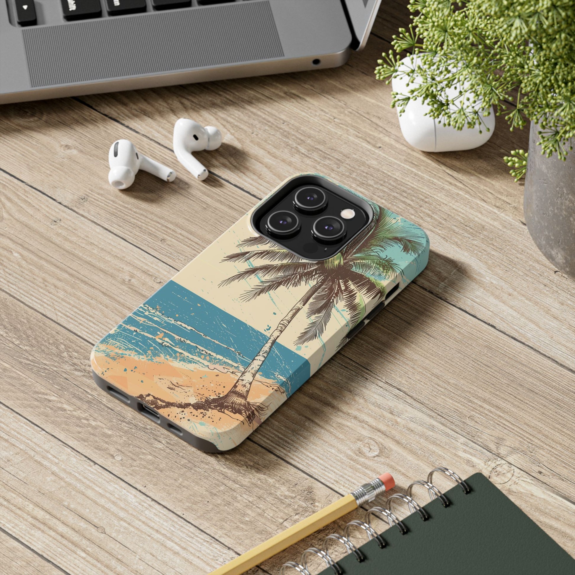 Retro Beach Scene Phone Case, Vintage Tropical Ocean iPhone Case, Summer Beach Phone Cover for iPhone, iphone 15 pro max