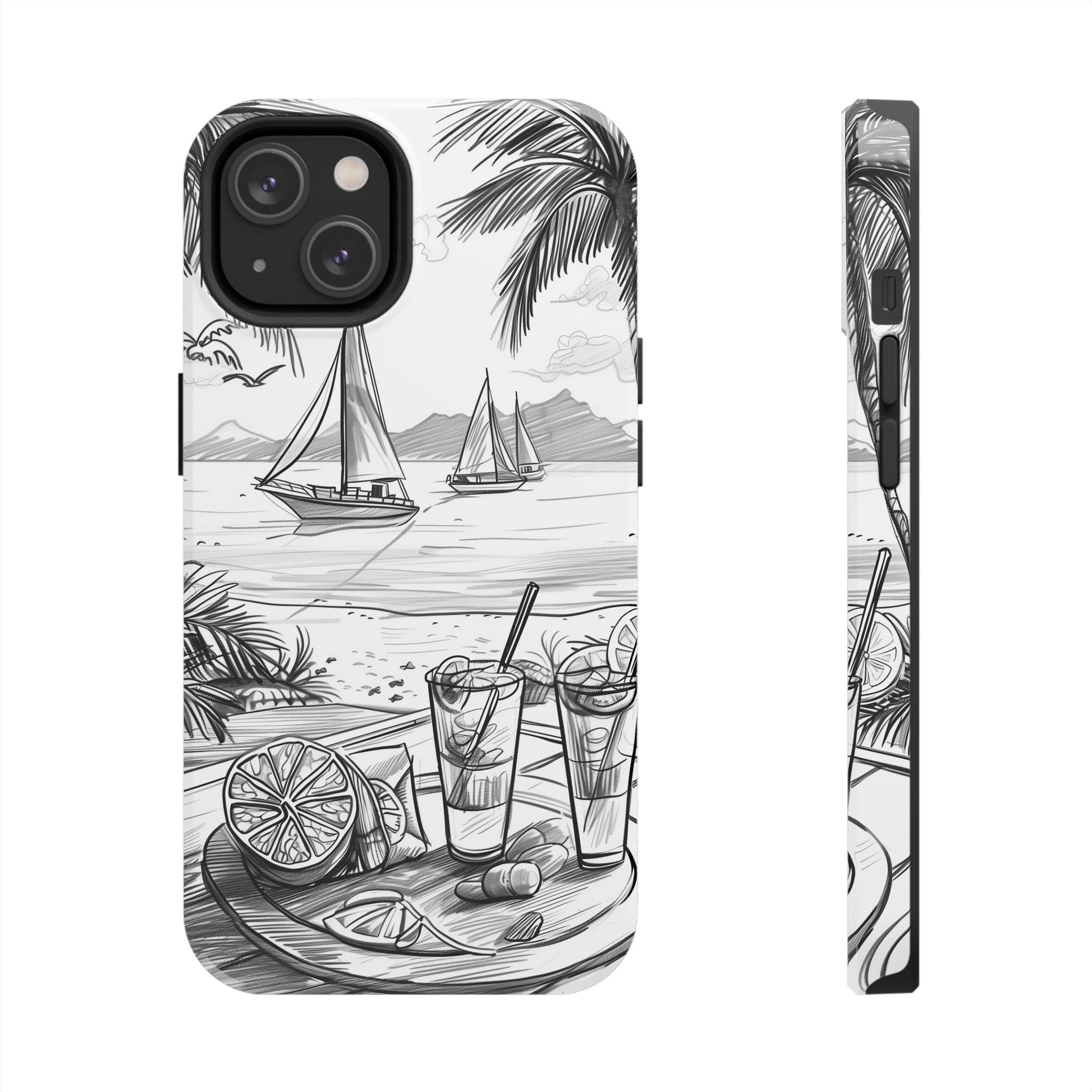 Beach Vibes Phone Case: Hand-Drawn Tiki Drinks & Tropical Paradise Design