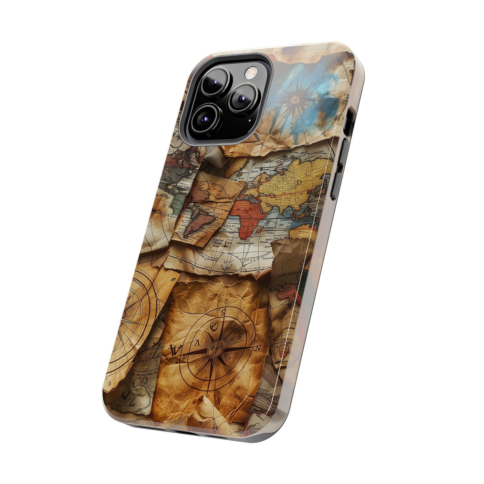 Double Layer Map Phone Case - Protective Phone Case Vintage Map Design - Durable Dual Layer Case with Map Print - Travel Inspired Phone Case