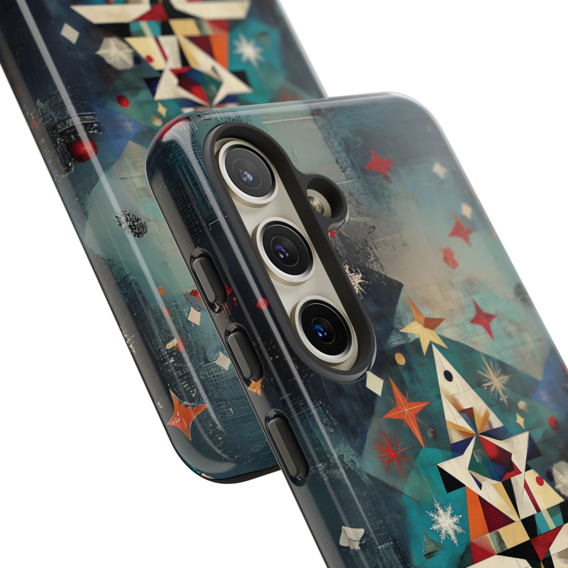 Mosaic Festive Christmas Tree Art Deco Stained Glass Phone Case Rankin Bass Style MidMod Design iPhone 13 14 15 16 Pro Max Pixel Galaxy