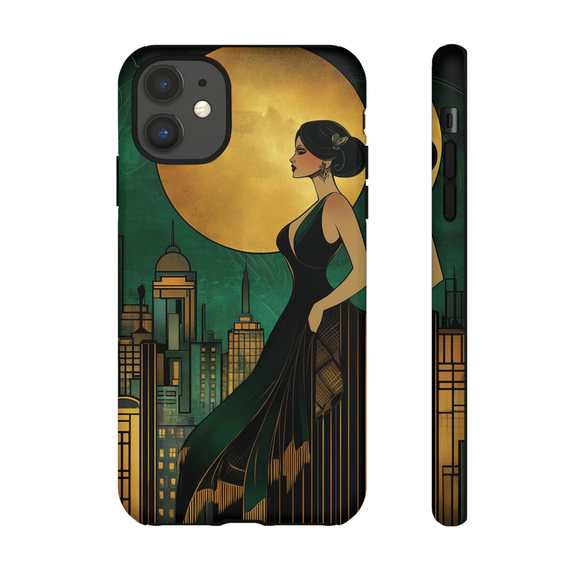 Custom Art Deco Flapper Woman Phone Case 1920s Art Nouveau Design in Emerald & Gold Alphonse Mucha Style Gatsby Style Poster