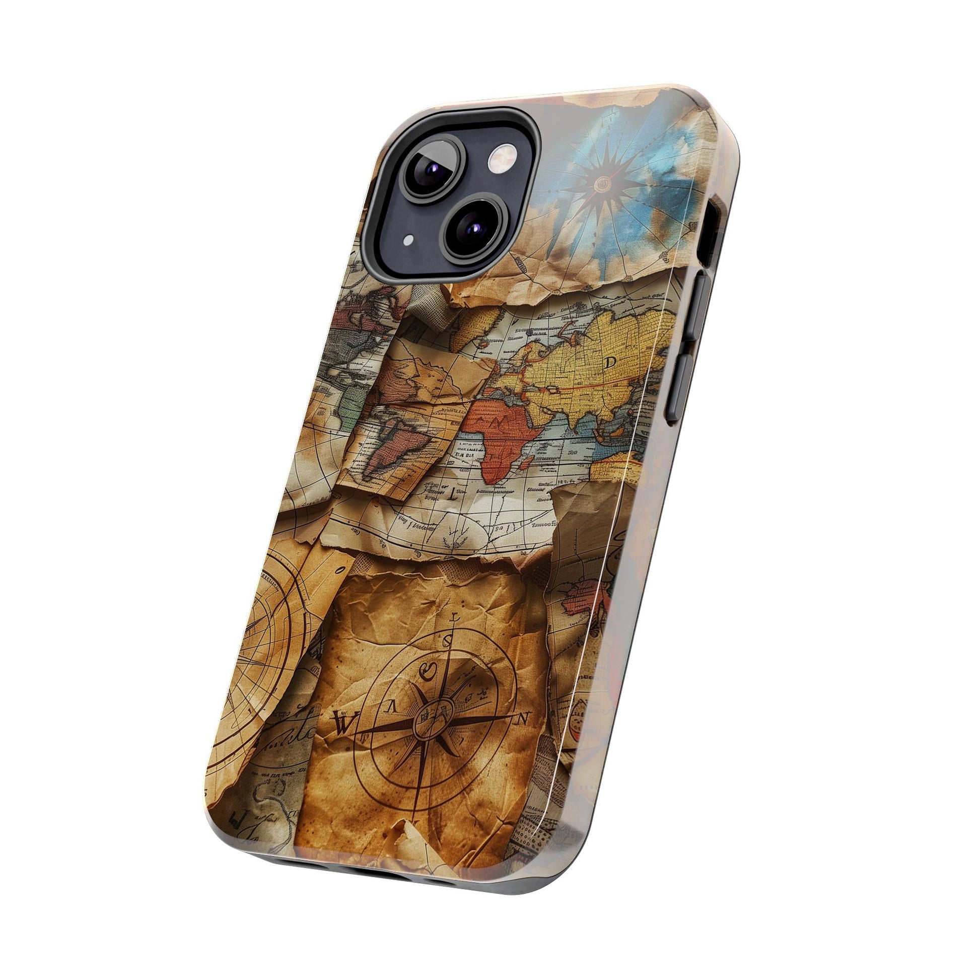 Double Layer Map Phone Case - Protective Phone Case Vintage Map Design - Durable Dual Layer Case with Map Print - Travel Inspired Phone Case