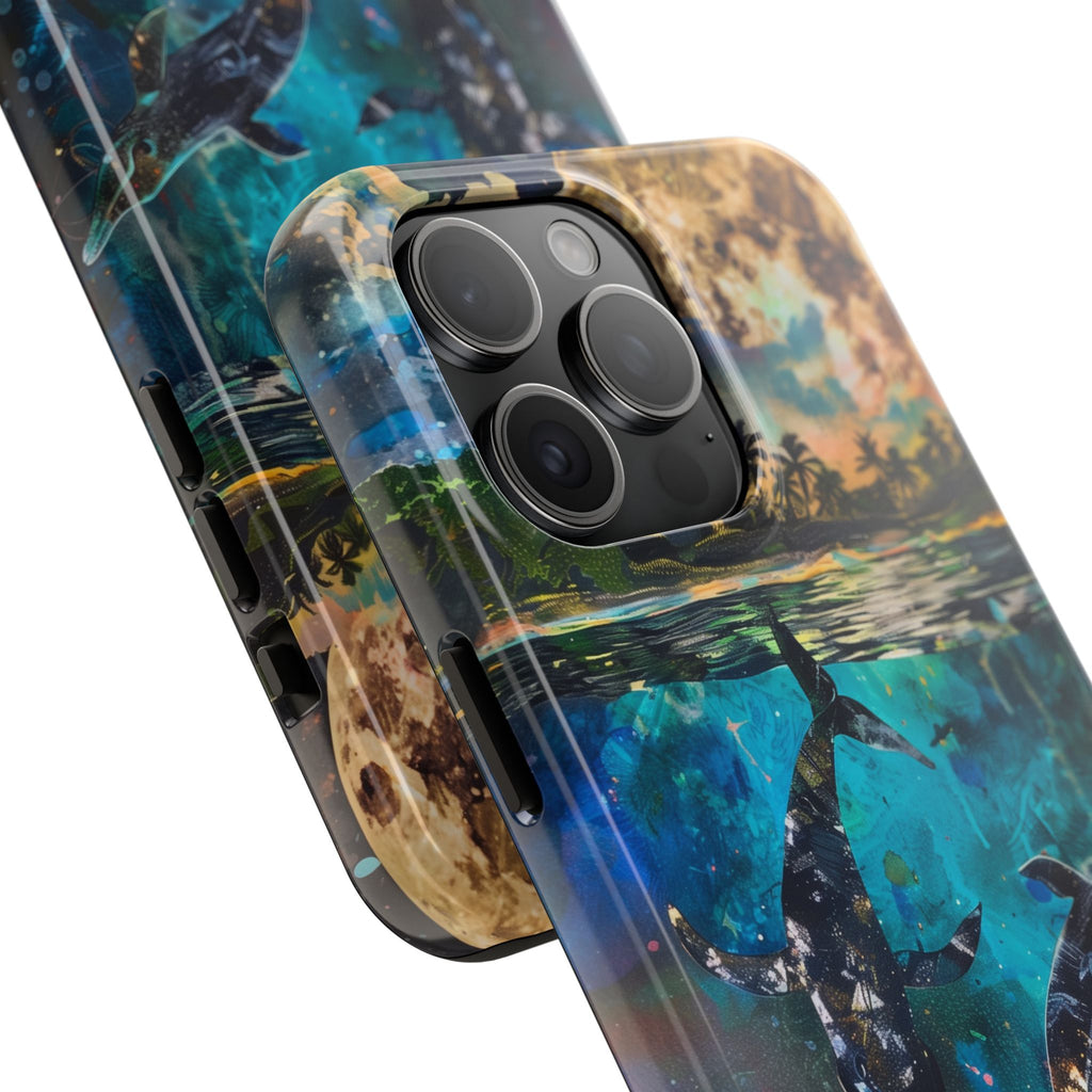 Abstract Moonlit Whales Underwater Phone Case - Durable and Stunning Protective Cover