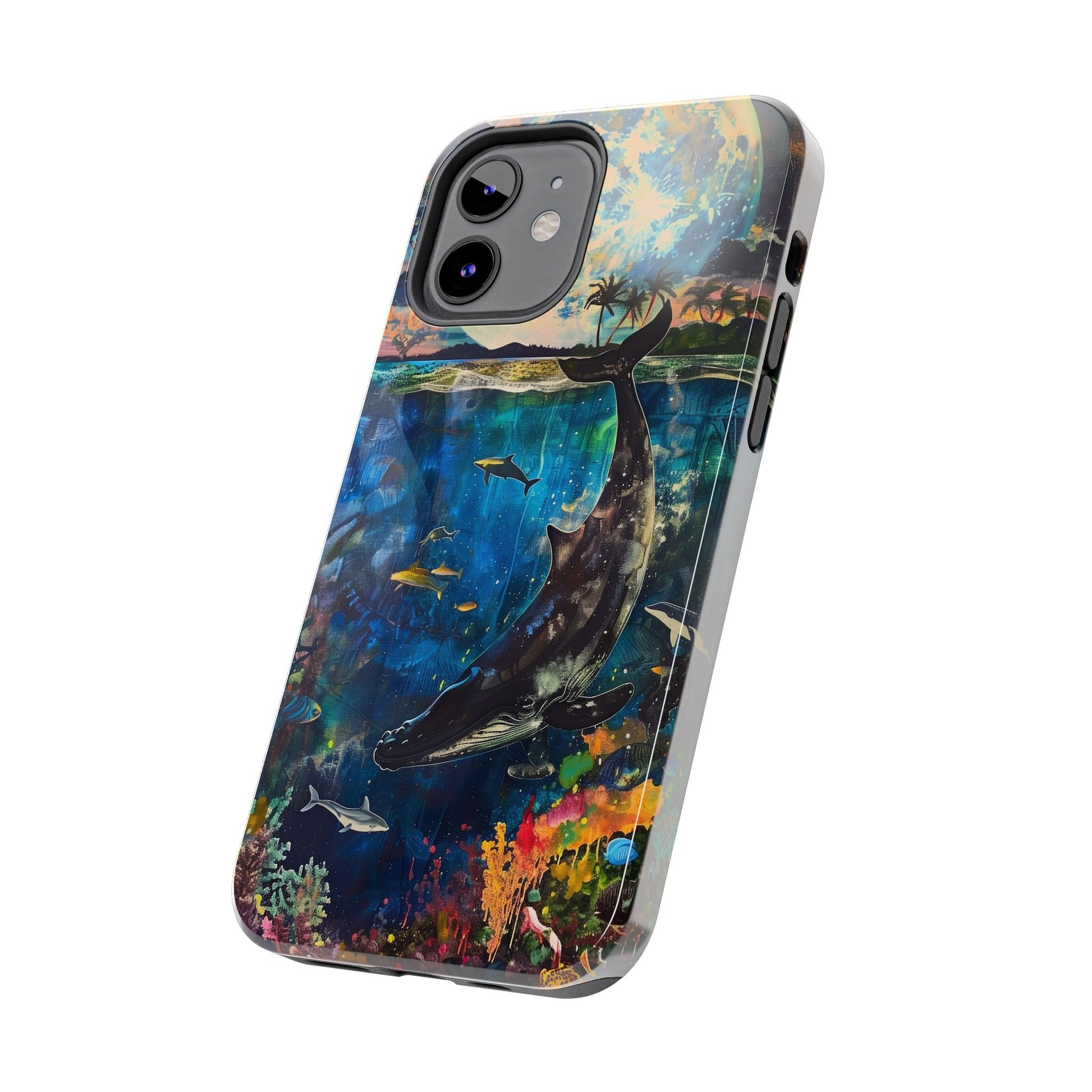 Abstract Moonlit Whale Underwater Phone Case - Durable and Stunning Protective Cover
