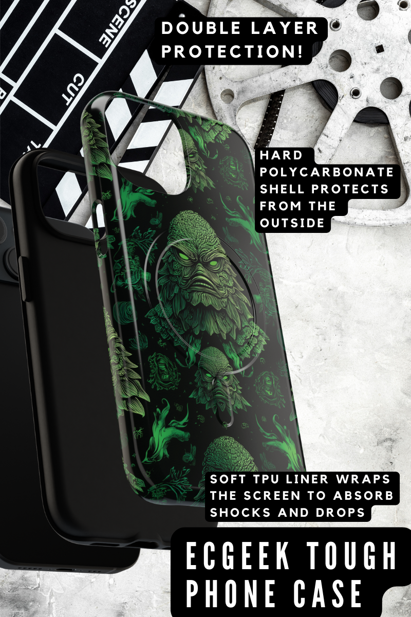 Halloween Lagoon Creature Black and Green Iphone Wireless Charging Case