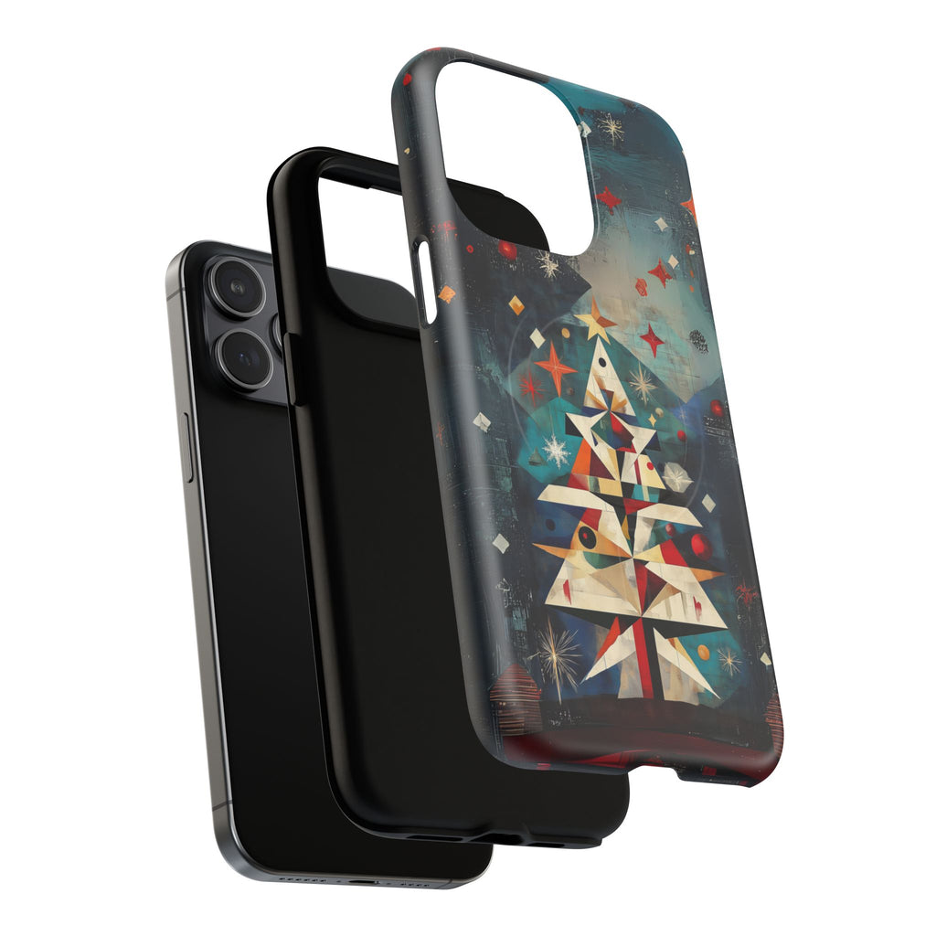 Magsafe Mosaic Festive Christmas Tree Art Deco Stained Glass Phone Case Rankin Bass Style MidMod Design iPhone 14 15 Pro Max