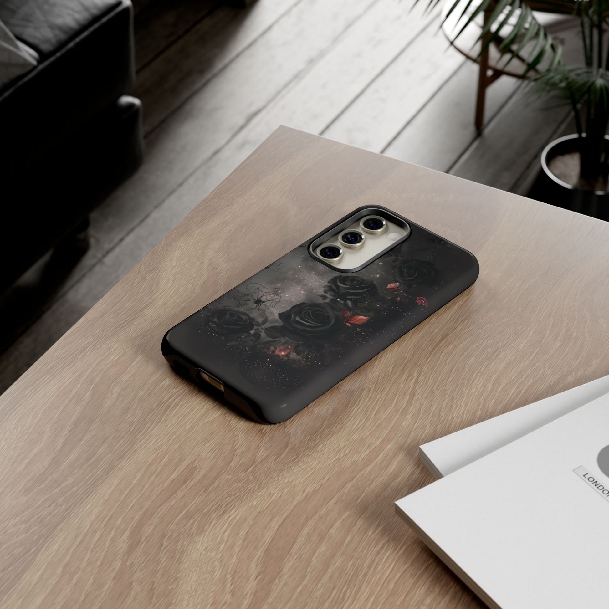 Gothic Floral Phone Case Dark Academia Black Roses Spider Webs Space Witchcraft Night Sky iPhone 13 14 15 16 Pro Max Galaxy Pixel