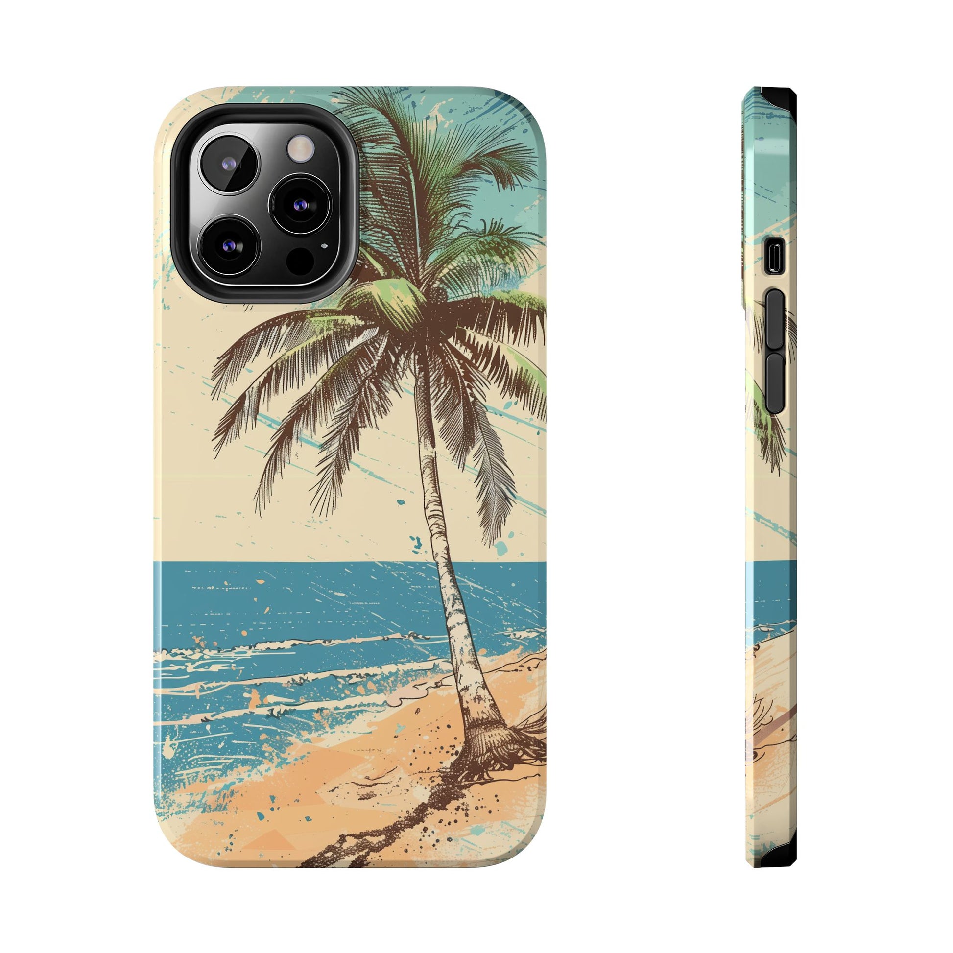 Retro Beach Scene Phone Case, Vintage Tropical Ocean iPhone Case, Summer Beach Phone Cover for iPhone, iphone 15 pro max