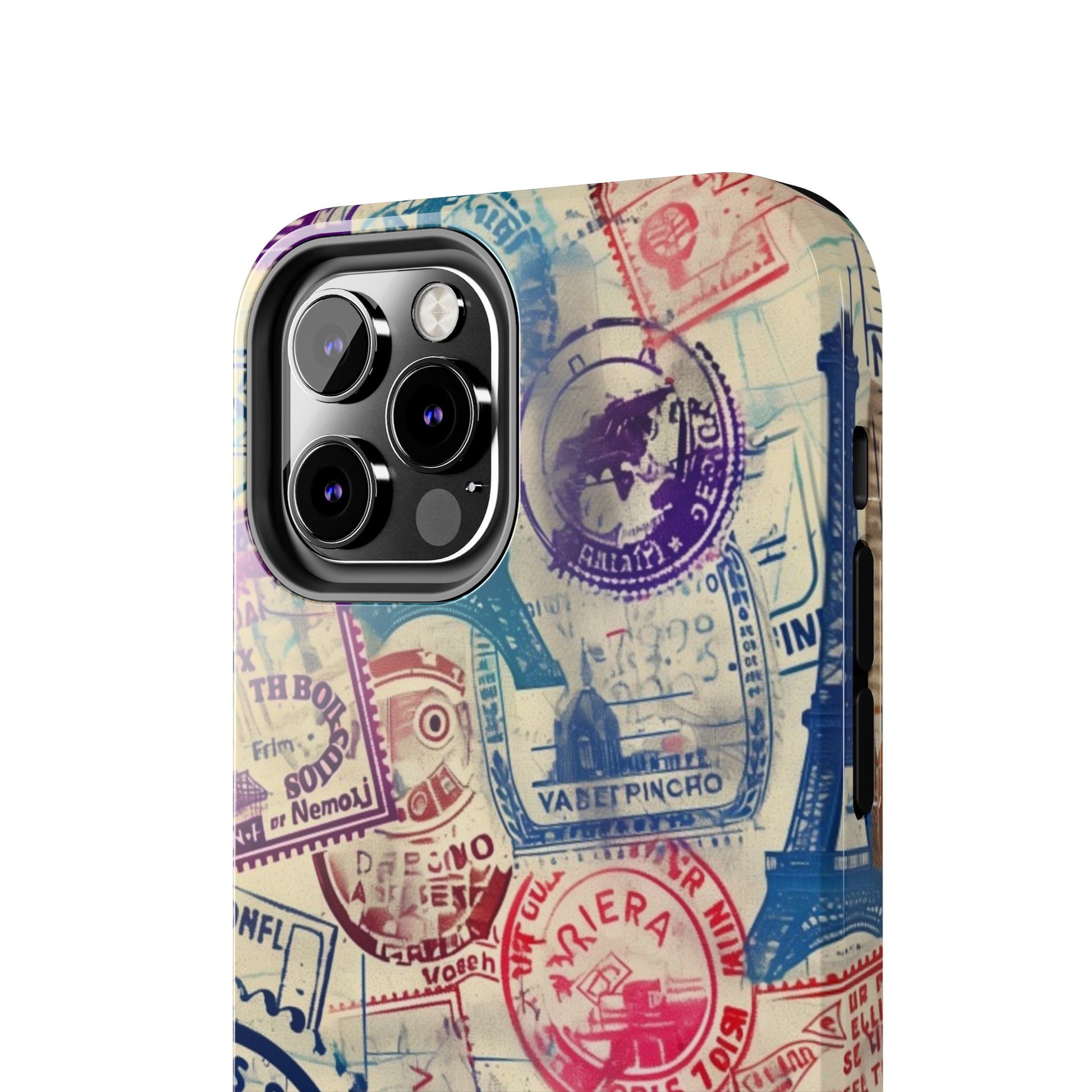 Travel Stamps Tough Phone Case - Durable Vintage Travel Stamps Design - Adventure Inspired Phone Case - Protective Case with travel stamps