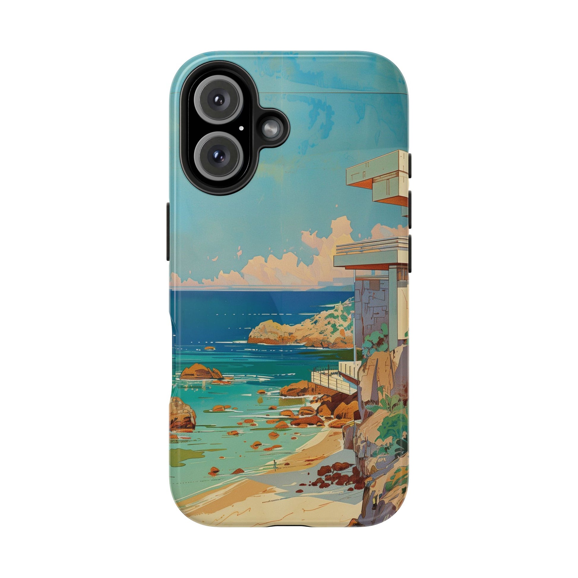 Retro Beach Scene Phone Case, Vintage Tropical Ocean iPhone Case, Summer Beach Phone Cover for iPhone, iphone 15 pro max