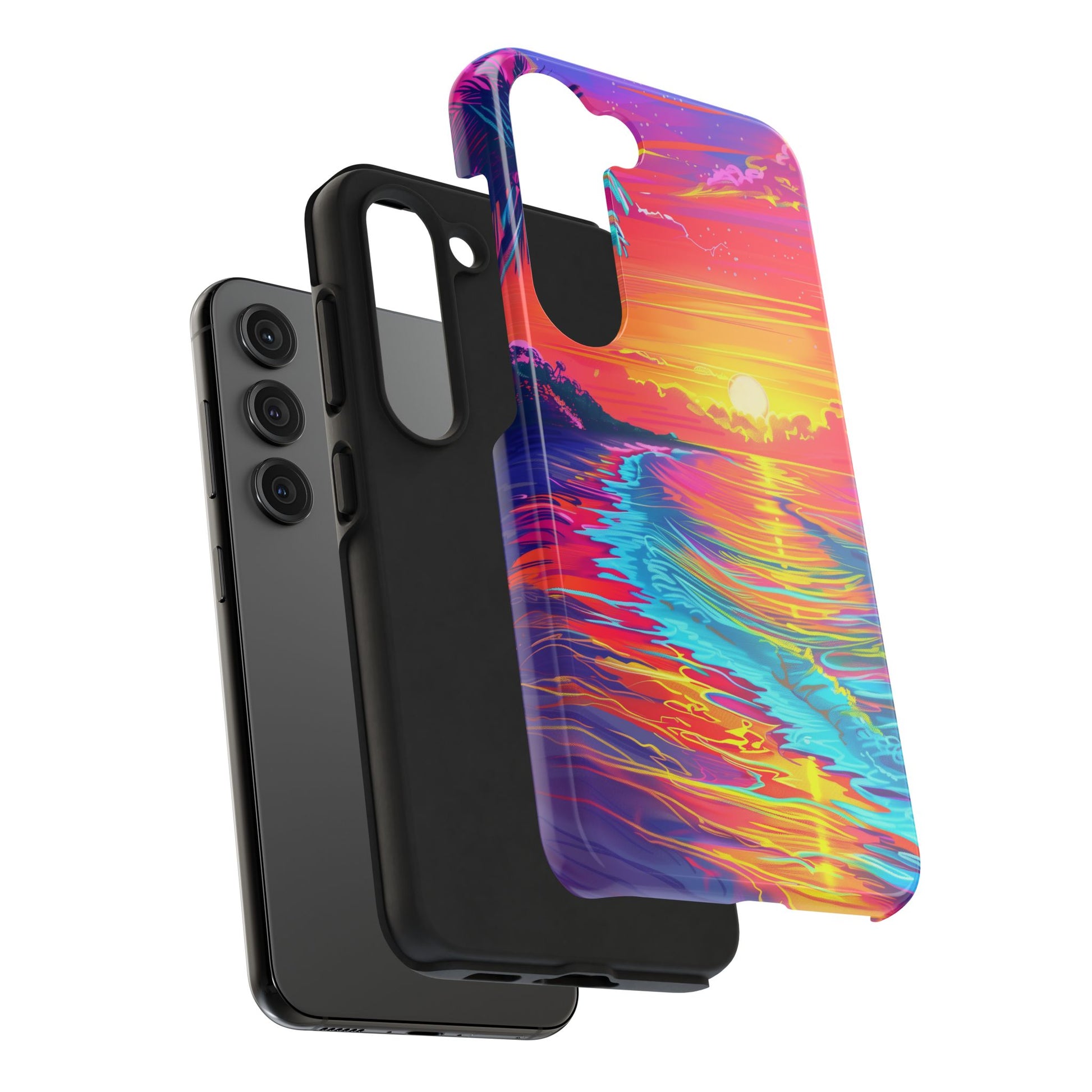 Tough Beach Sunrise Phone Case - Durable Case Lisa Frank Inspired Beach Art - Vibrant Beach Design - Colorful Phone Case for Beach Lovers