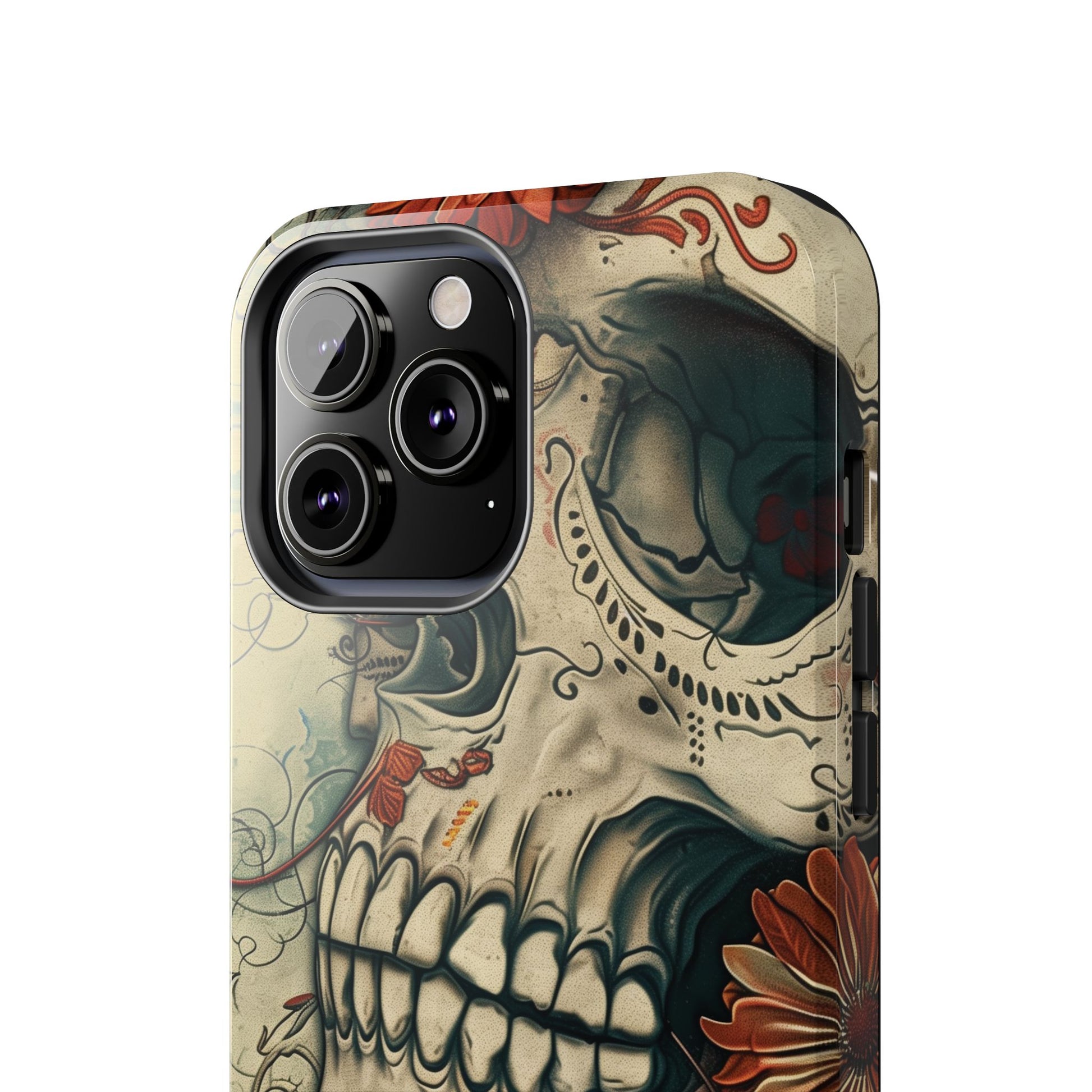 Skulls Floral Phone Case, Flowers and Skeletons , Halloween Cottagecore Day of the Dead, iPhone Dia de Los Muertos Gothic