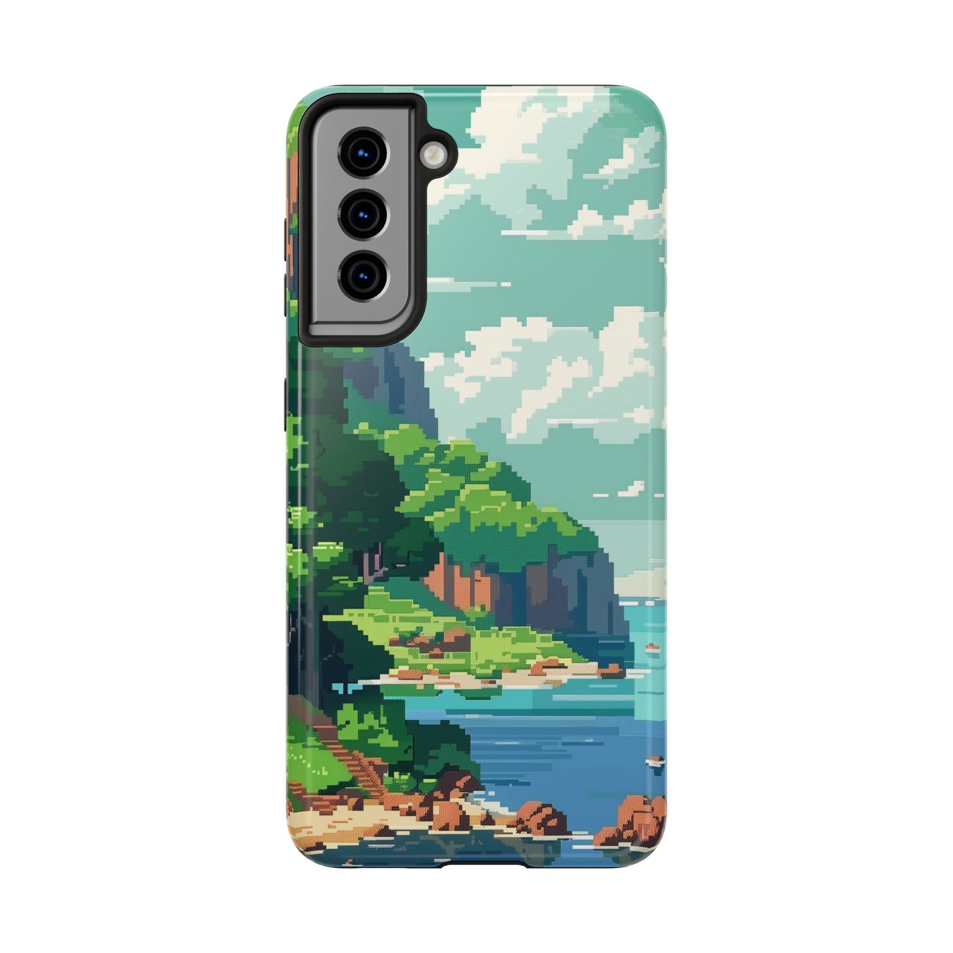 Pixel Art Video Game Landscapes Phone Case, Retro Gaming Pixelated Design, Geeky Gamer Phone Cover, Unique Video Game Art Accessories