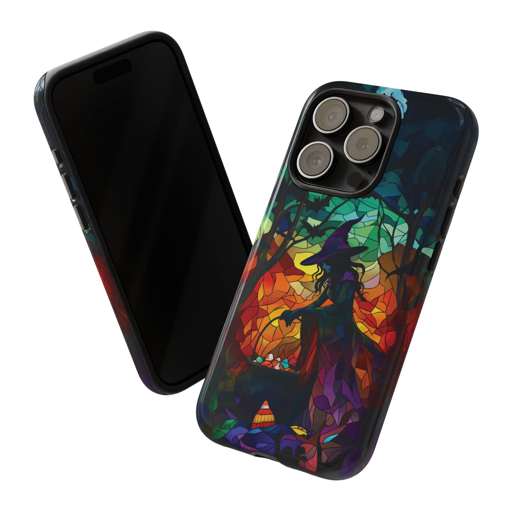 Halloween Witch Stained Glass Dark Academia Spooky Fall Witchy Pumpkin Bats Seasonal Fall Mosaic Case iPhone 13 14 15 16 Pro Max