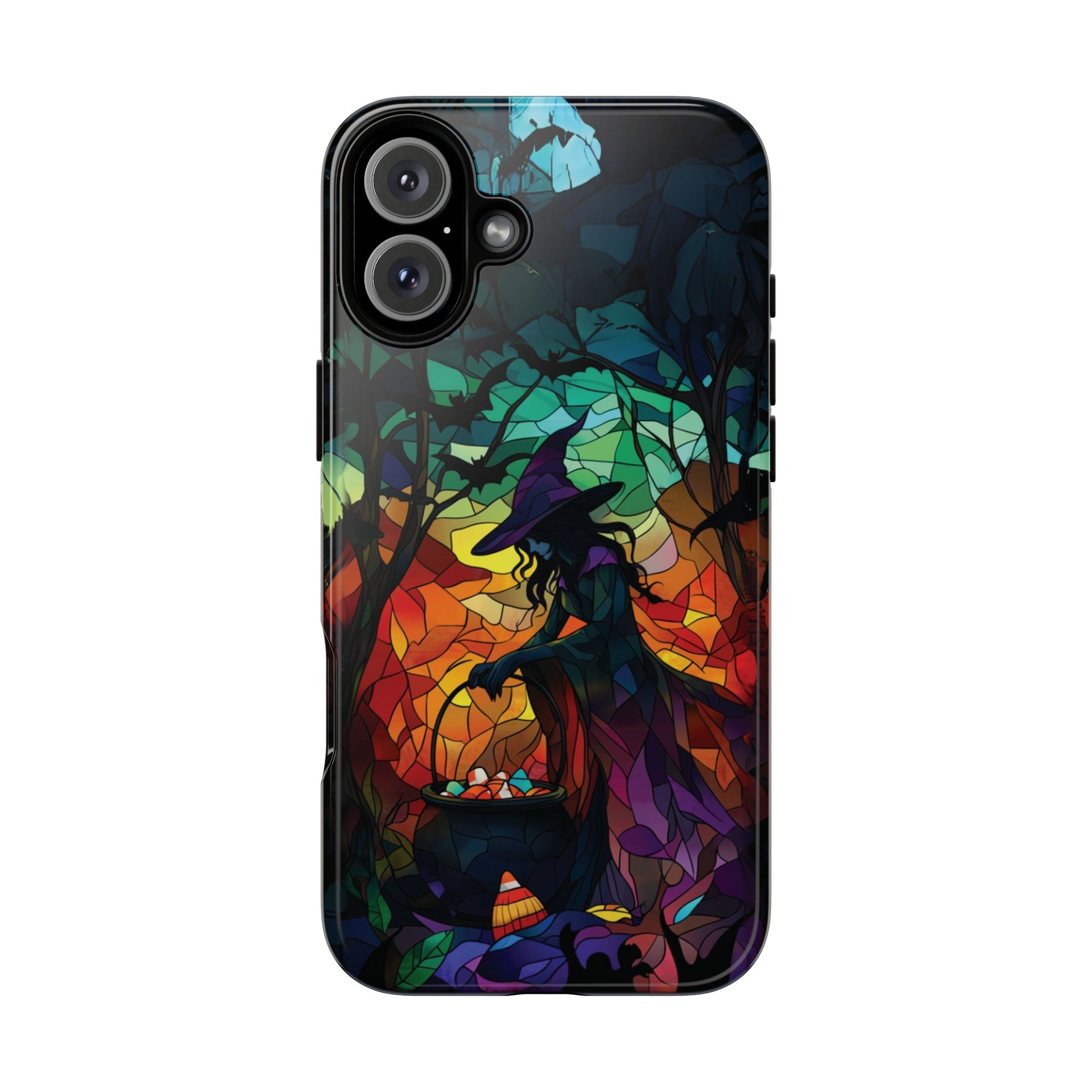 Halloween Witch Stained Glass Dark Academia Spooky Fall Witchy Pumpkin Bats Seasonal Fall Mosaic Case iPhone 13 14 15 16 Pro Max
